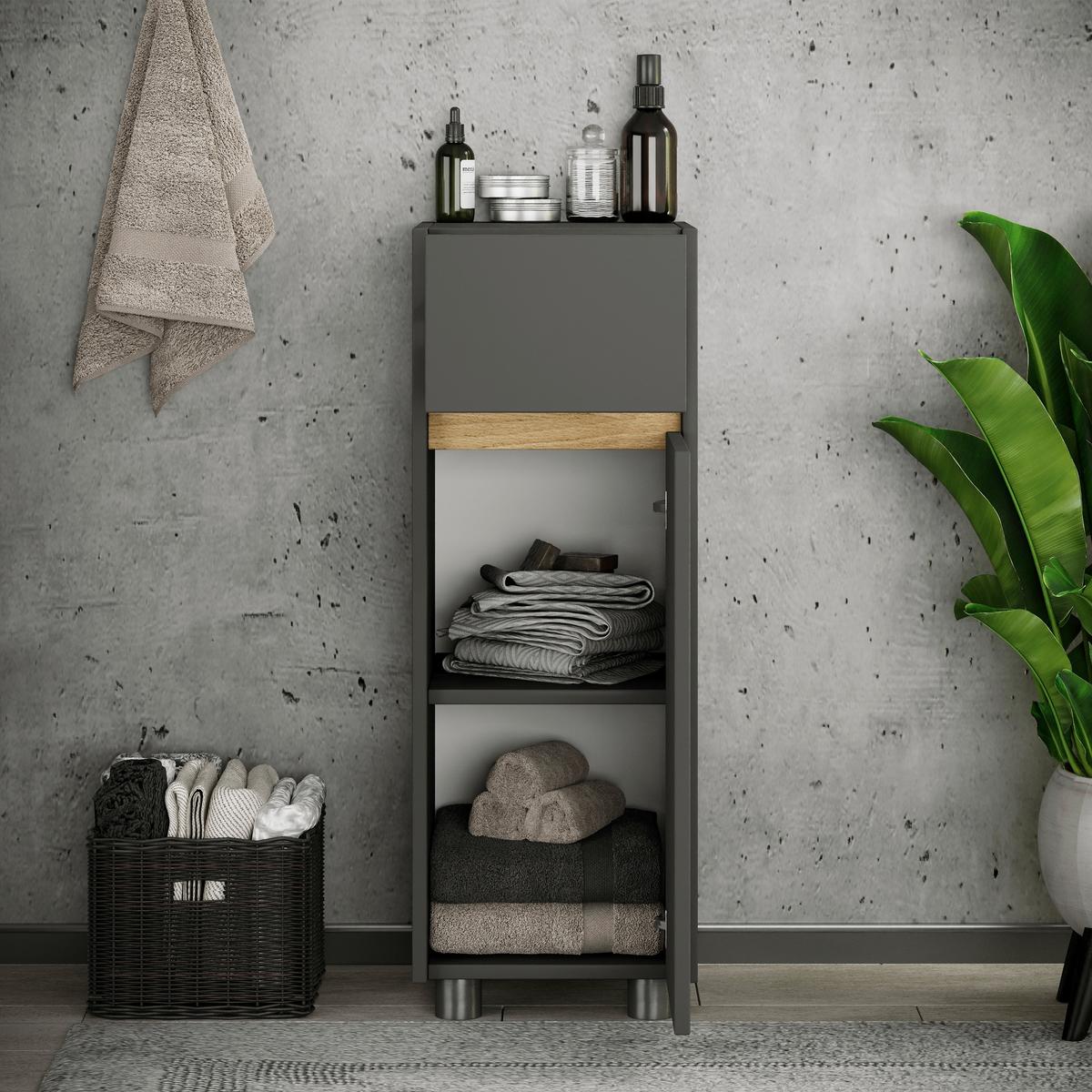 Midischrank Cosila - Honigeiche/Anthrazit, Trend, Holzwerkstoff/Kunststoff (30/85/33cm) - MID.YOU