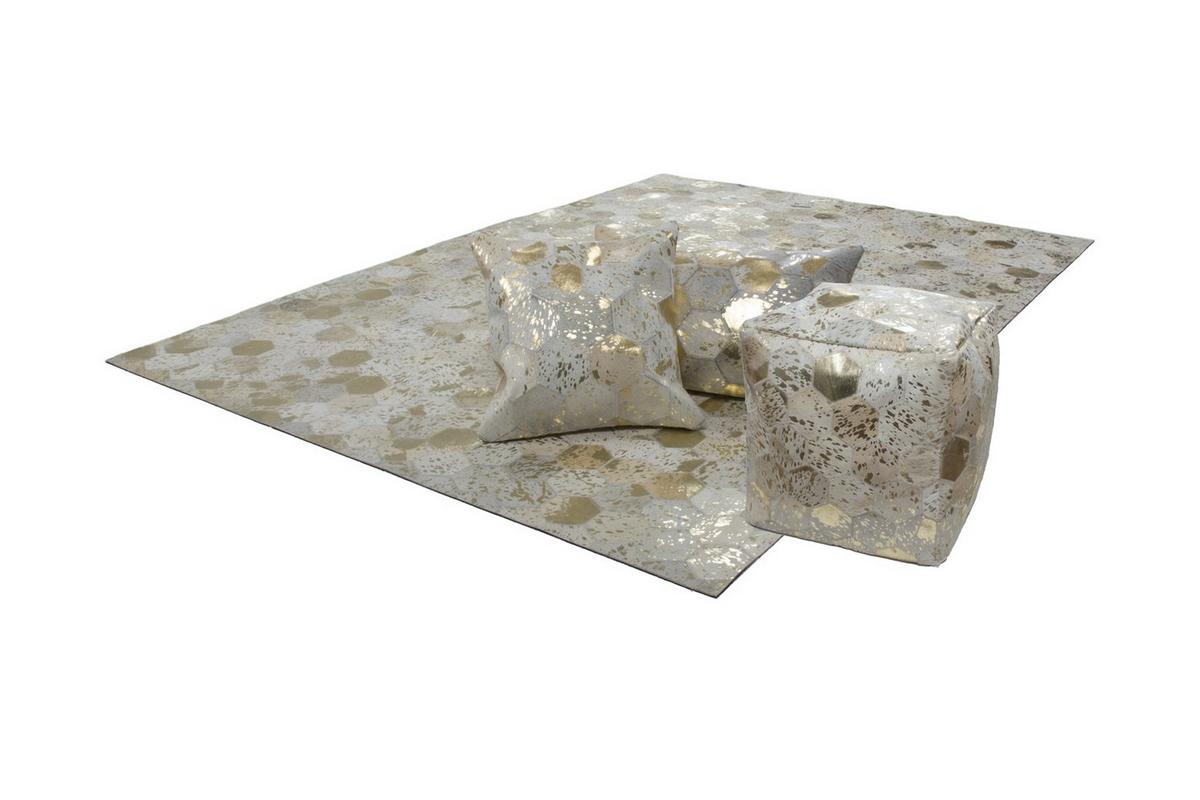 POUF DAZZLE 200 - Goldfarben/Creme, Design, Leder (45/45/45cm) - Kayoom