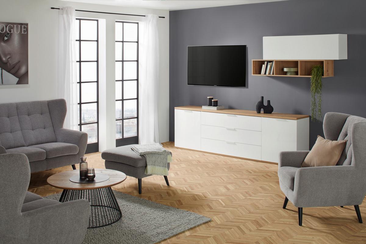 Tv-element Wide, Bela, Barva Hrasta - bela/visoki sijaj, Moderno, kovina/leseni material (240/75/40cm) - Mömax