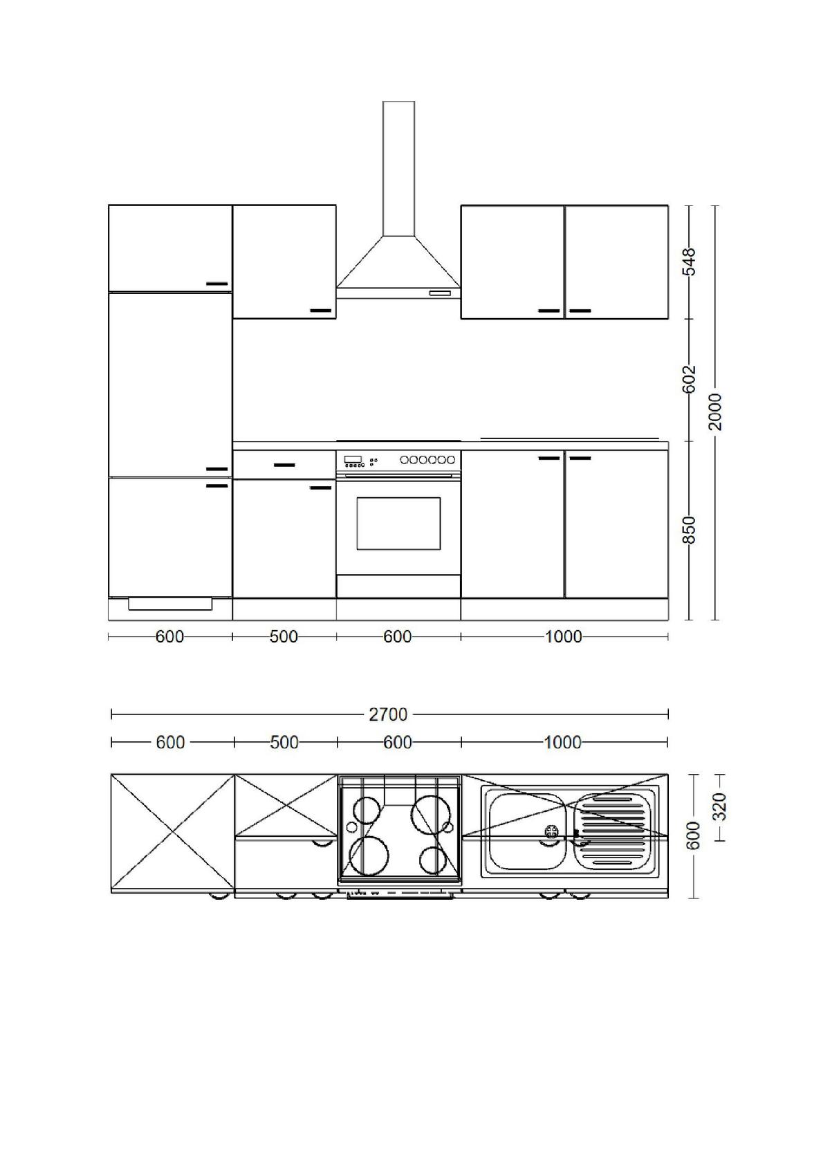Küchenblock inkl. 4 E-Geräte Lexa Weiss/Eiche - Eichefarben/Alufarben, MODERN, Holzwerkstoff/Kunststoff (270cm) - Based