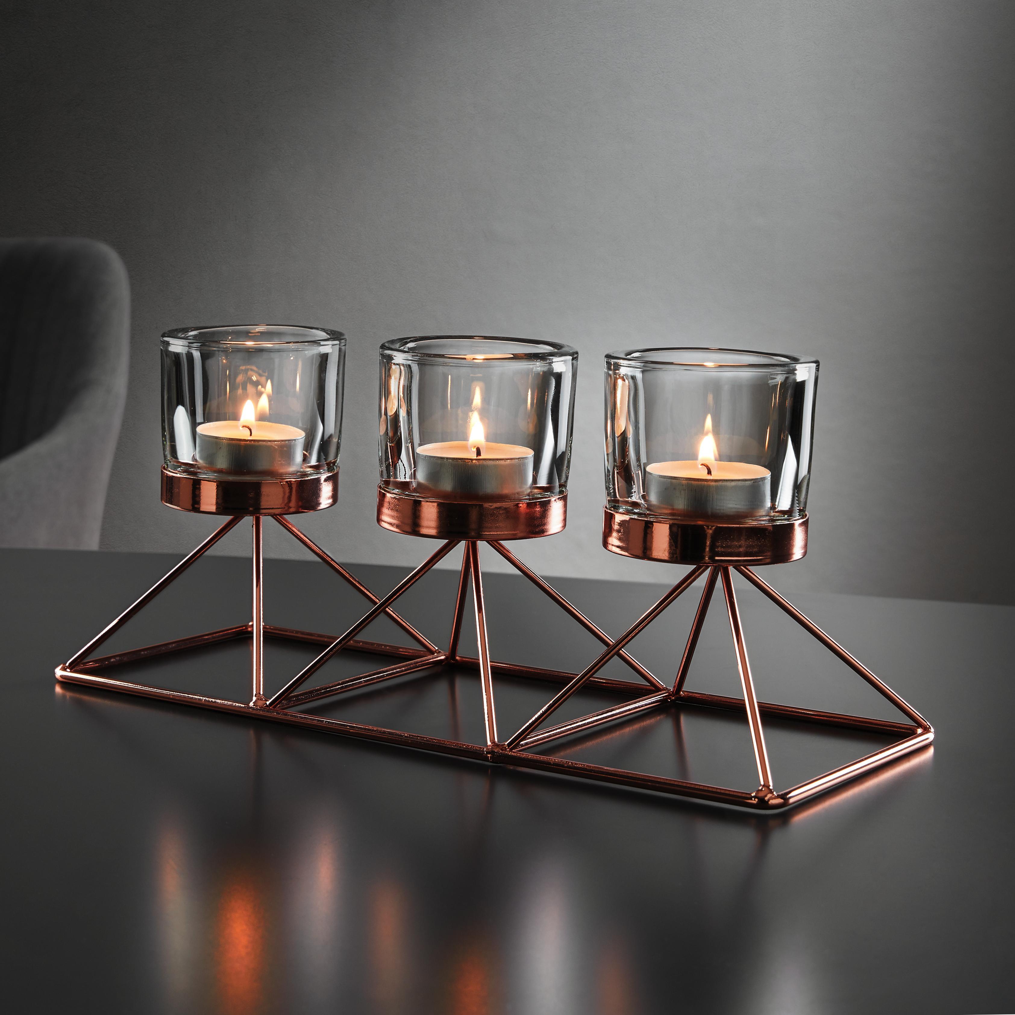 Kerzenhalter in Kupferfarbe ca.28,5/7,5cm 'Hauke' - Kupferfarben, MODERN, Glas/Metall (28,5/10/7,5cm) - Bessagi Home