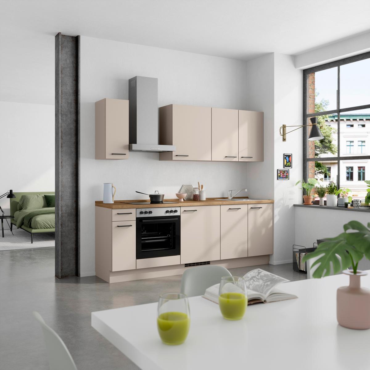 Küchenleerblock Easytouch Low o. Geräte Sandfarben - Sandfarben/Eichefarben, MODERN, Holzwerkstoff/Metall (240cm) - Nobilia