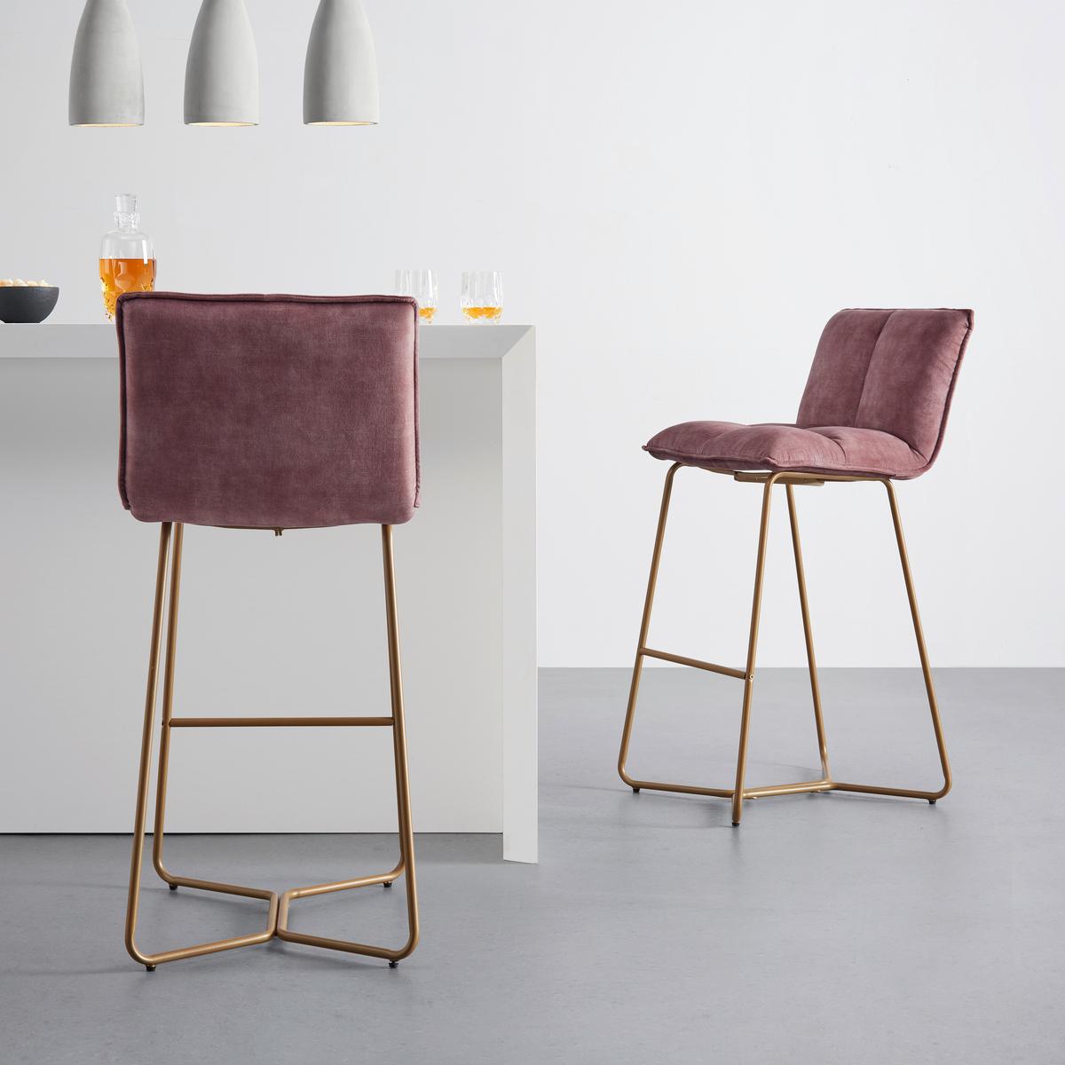 Barhocker Fonia Beere Samt Gepolstert - Beere/Goldfarben, MODERN, Holz/Textil (46/103,5/57cm) - Bessagi Home