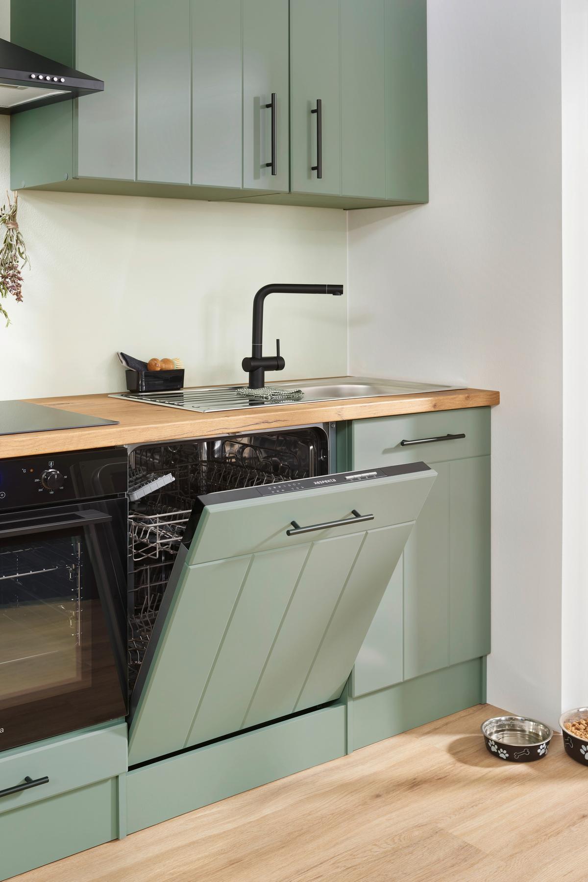 Küchenblock Anton m. Geräten Schilfgrün - Schilfgrün/Wildeiche, Trend, Holzwerkstoff/Metall (220cm) - Respekta