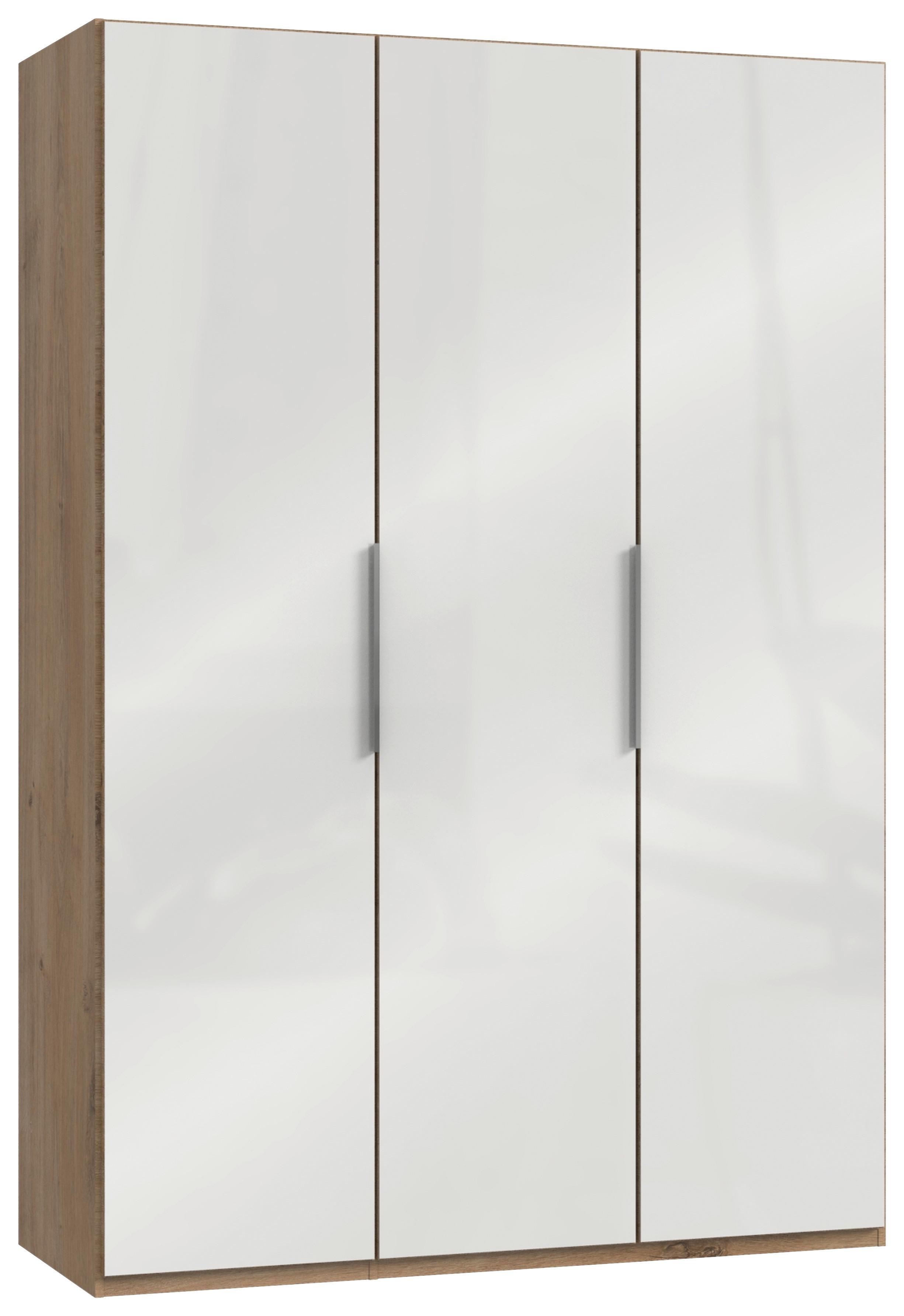 Drehtürenschrank ca.150 cm Level 36D Weiß/Eiche Dekor - Chromfarben/Weiß Hochglanz, MODERN, Holzwerkstoff (150/216/58cm) - MID.YOU