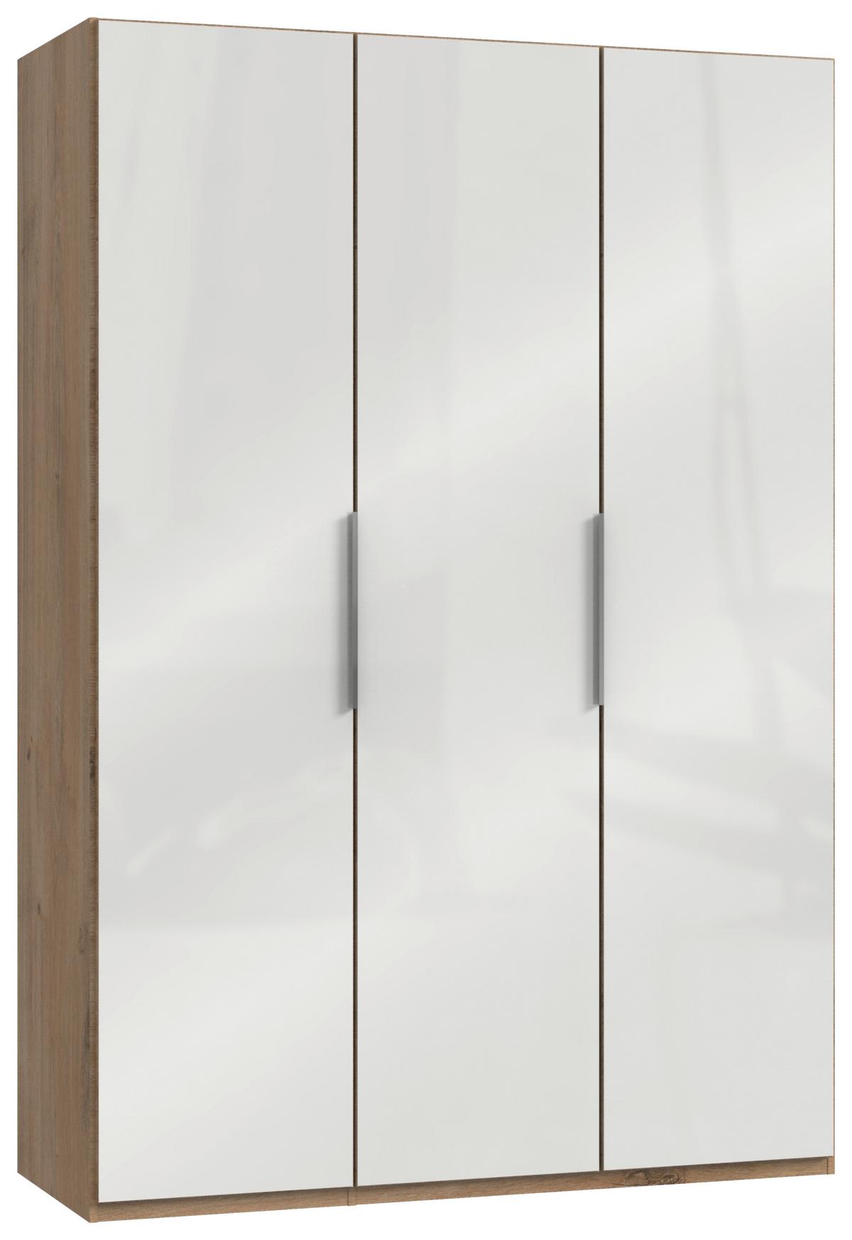 Drehtürenschrank ca.150 cm Level 36D Weiß/Eiche Dekor - Chromfarben/Weiß Hochglanz, MODERN, Holzwerkstoff (150/216/58cm) - MID.YOU