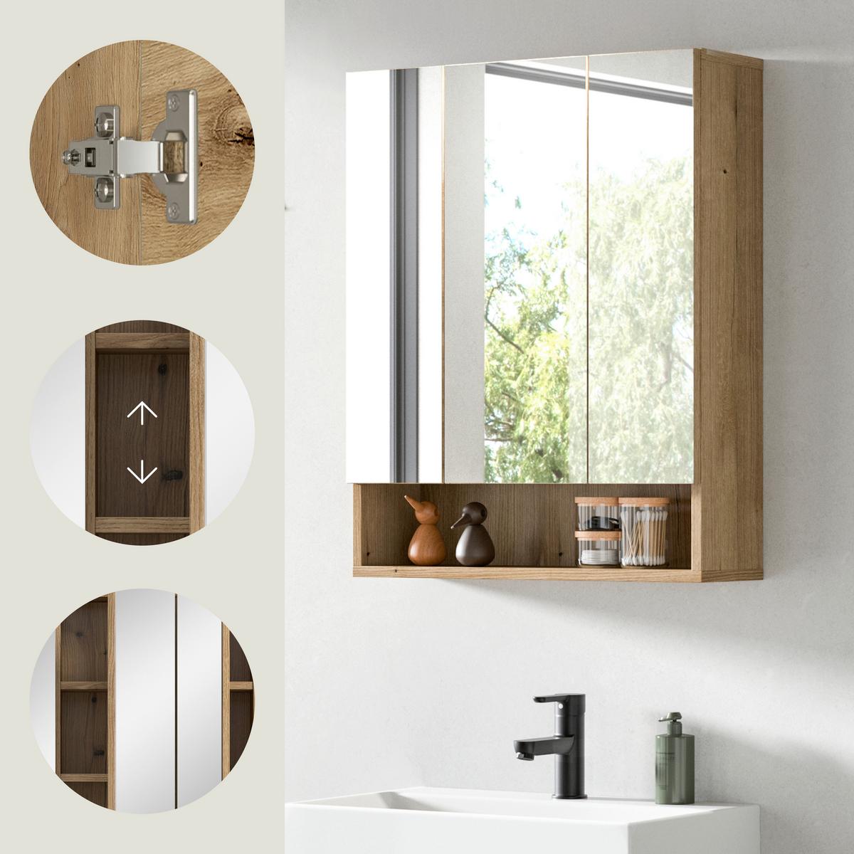 Spiegelschrank Aqua Eichefarben - Eichefarben, Trend, Glas/Holzwerkstoff (60/74/18cm) - MID.YOU