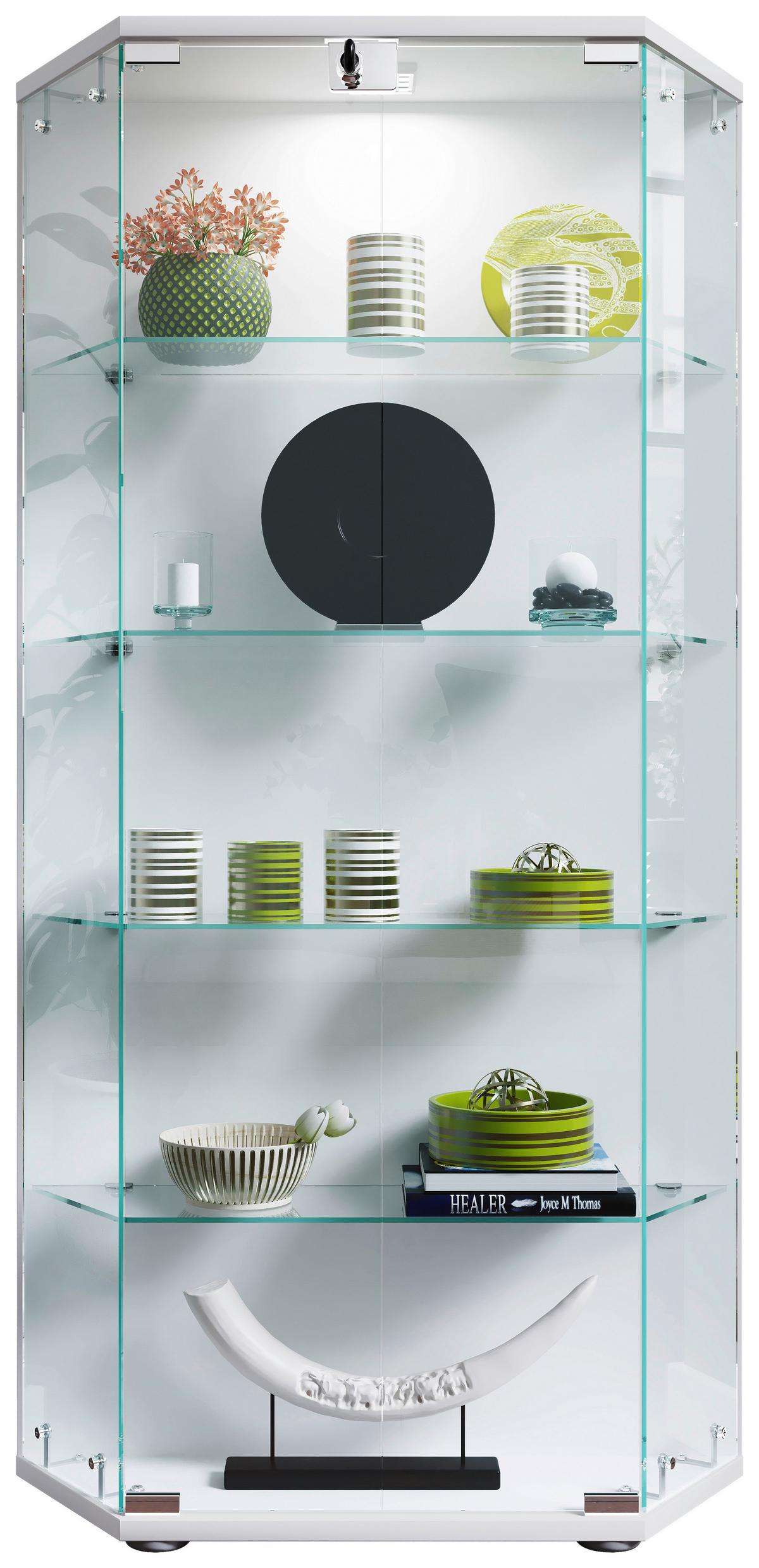 Vitrina Cenila L, Bela - črna/bela, Design, umetna masa/steklo (83/114/17cm) - MID.YOU