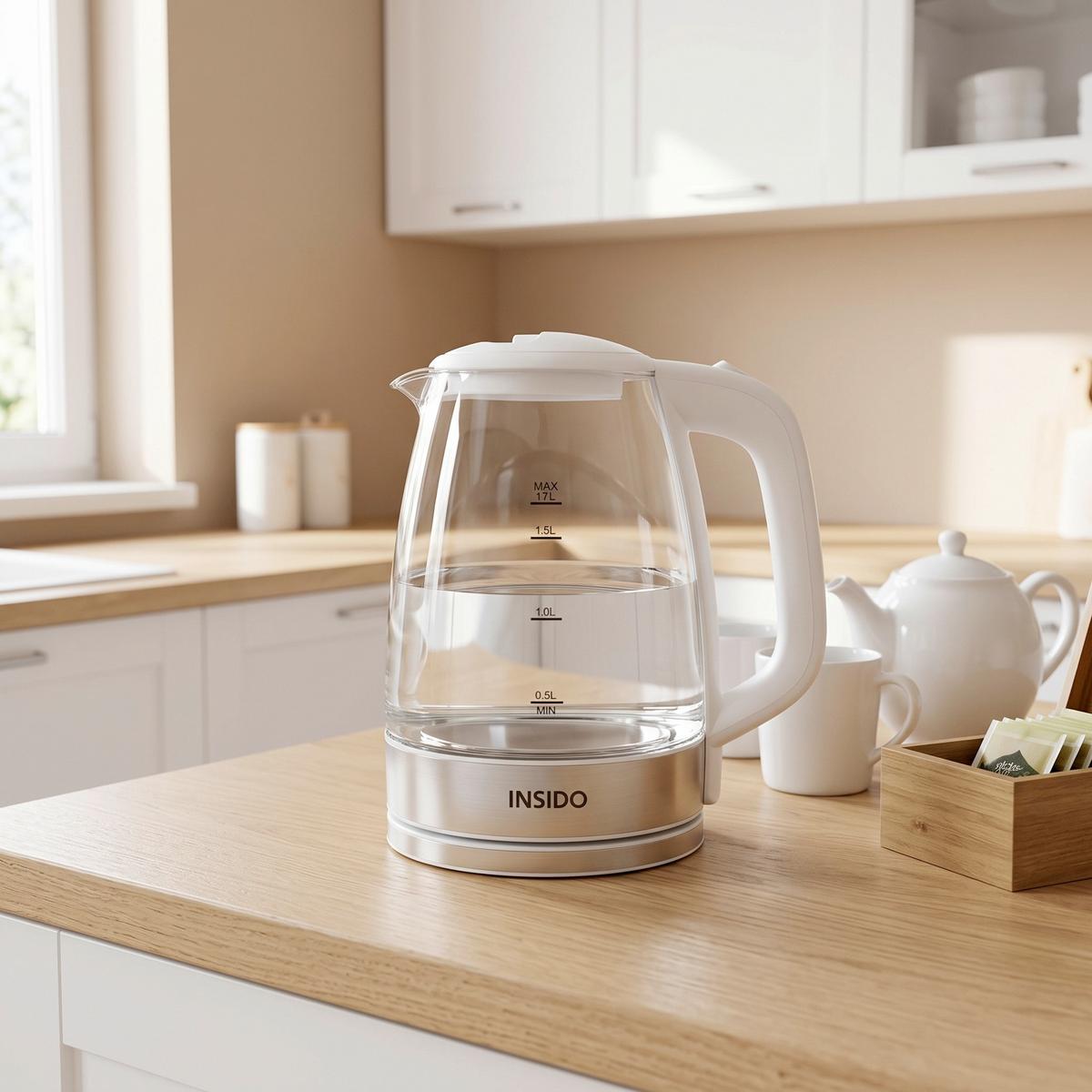 Wasserkocher Olem Weiß ca. 1,7 l - Weiß, Glas/Kunststoff (20,4/14,8/23cm) - Insido