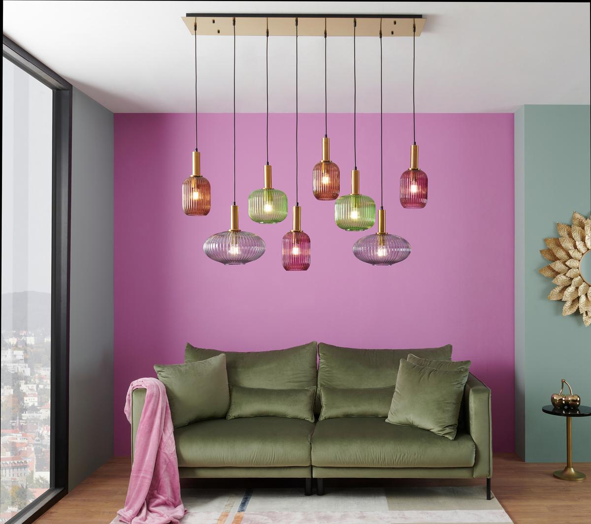 Viseća Svjetiljka Normy 15469-8h Normy - siva/boje mjeda, Design, staklo/metal (125/47/150cm) - Globo