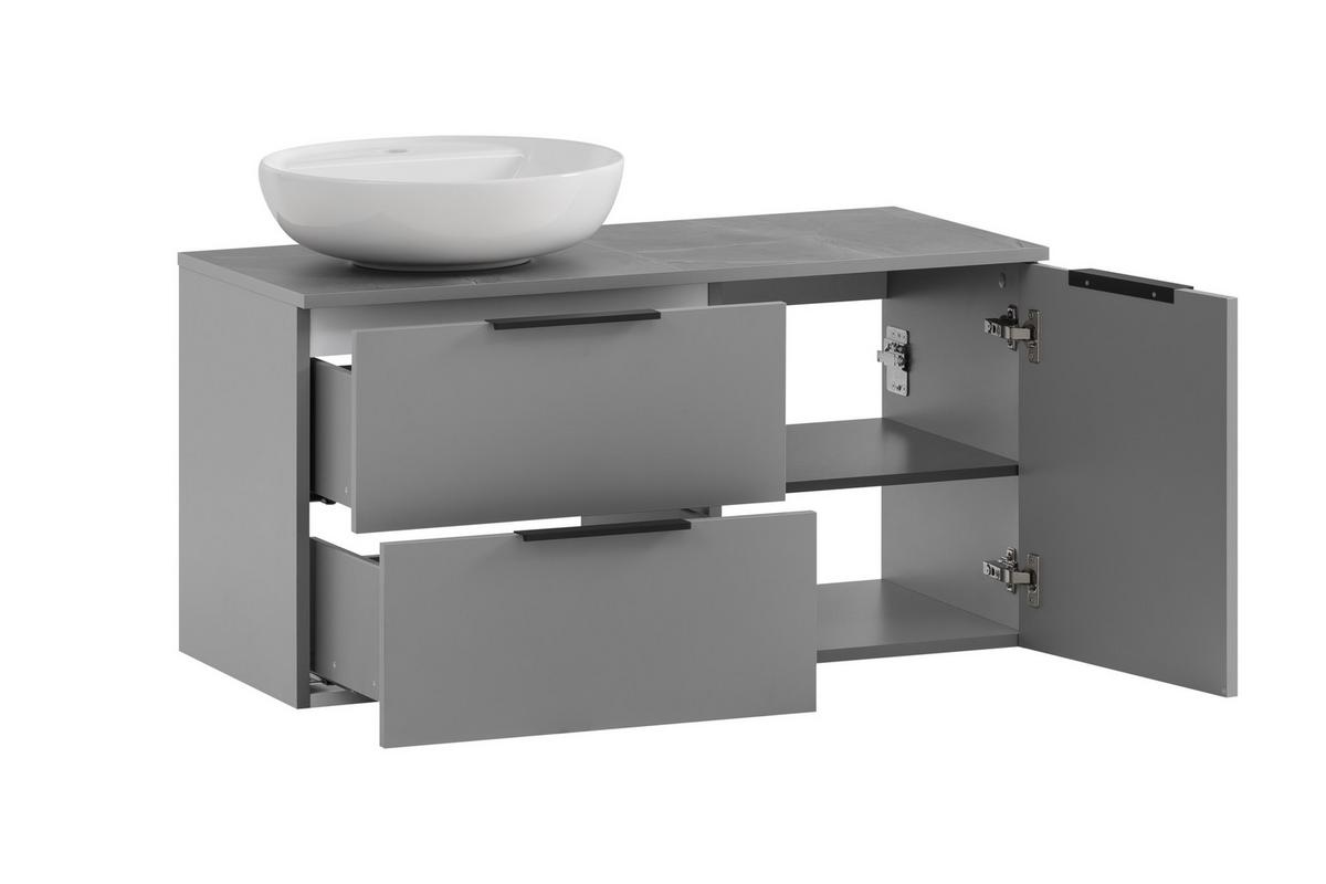 Waschtischkombi Alessio Grau - Platinfarben/Weiß Hochglanz, MODERN, Keramik/Holzwerkstoff (92,3cm) - MID.YOU