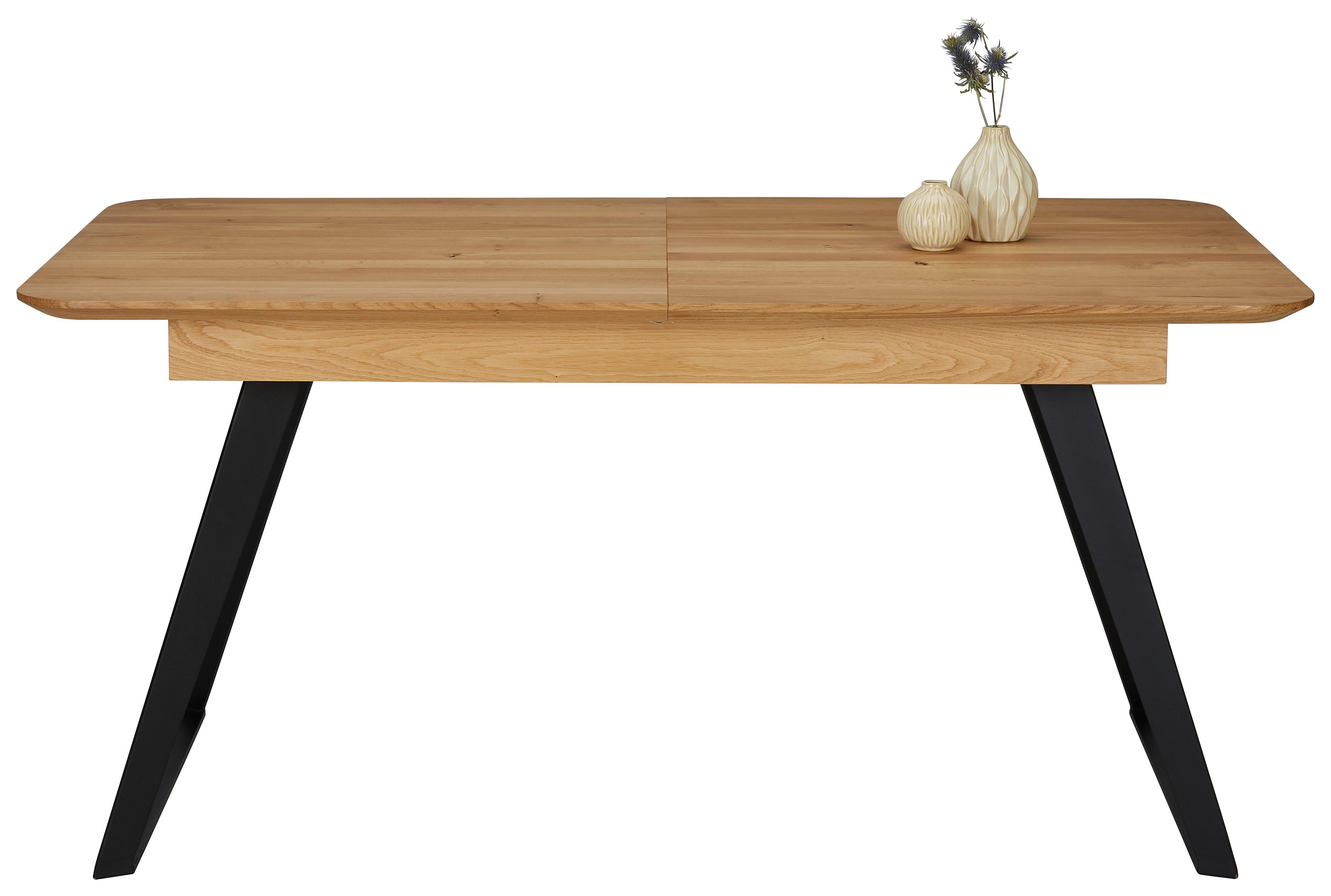 Ausziehtisch aus Eiche Massiv - Schwarz, Modern, Holz (160-210/90/76cm) - Zandiara