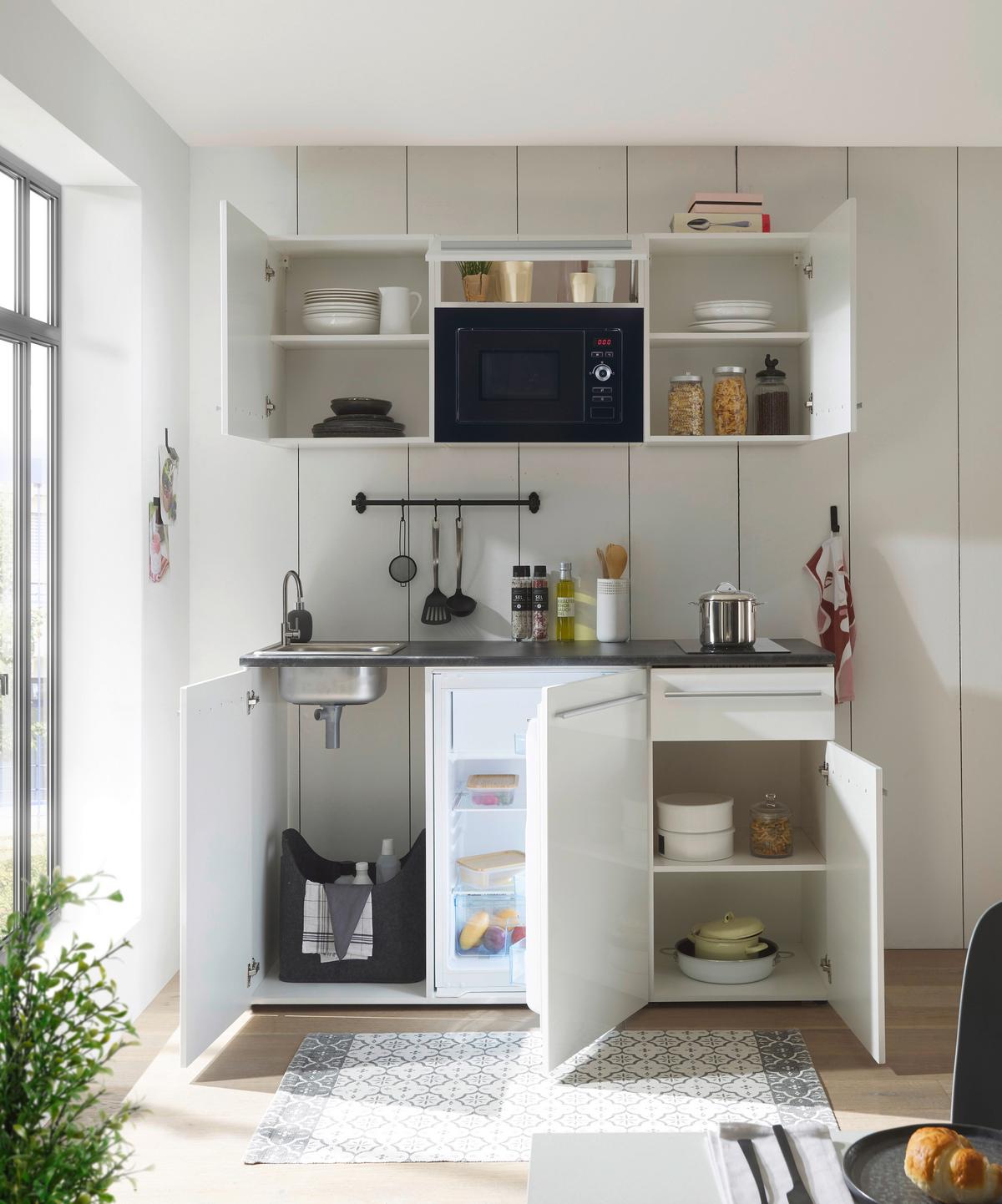 Konyhablokk Gépek Nélkül Jazz Single Z 160 White - barna/ezüstszínű, Trend, műanyag/faalapú anyag (160cm)