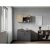 Miniküche Oliver m. Gerät ca. 100cm Grau - Eiche Artisan/Grau, Trend, Holzwerkstoff/Metall (100cm) - Respekta