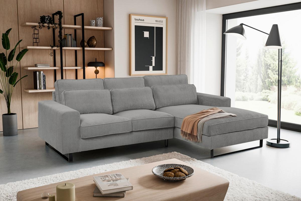 Ecksofa Bolivia Grau Cord - Beige/Schwarz, Basics, Holzwerkstoff/Textil (276/183cm) - MID.YOU