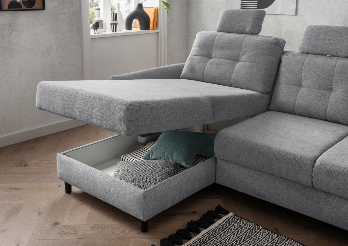 Wohnlandschaft Brizzini Silberfarben Chenille - Mintgrau/Silberfarben, MODERN, Holz/Textil (176/250-280cm) - Livetastic