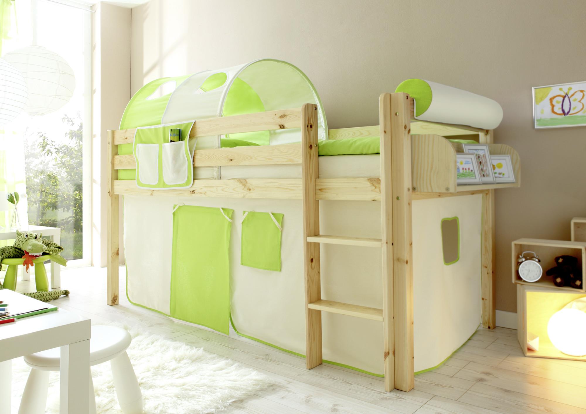 Spielbett Holz Malte ca. 90x200 cm Grün - Beige/Naturfarben, Natur, Holz (90/200cm) - MID.YOU