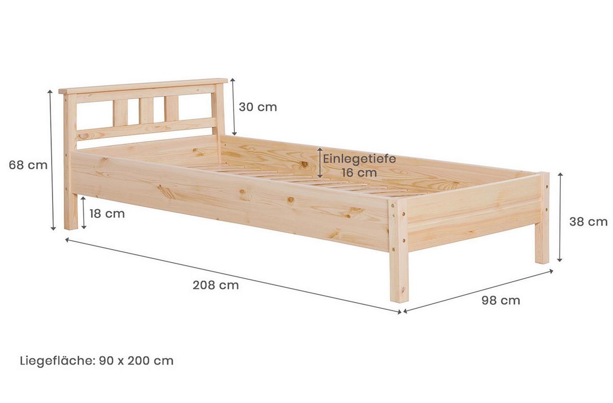 Bett Merci ca. 90x200 cm Kiefer - Kieferfarben, KONVENTIONELL, Holz (90/200cm) - MID.YOU