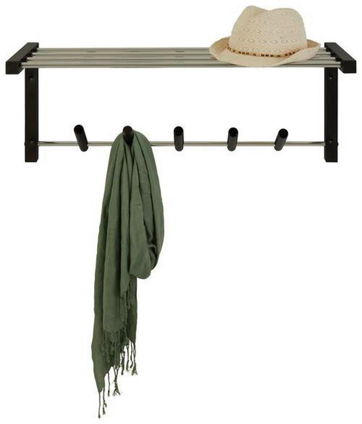 Wandgarderobe Benny aus Kiefer vollmassiv - Chromfarben/Schwarz, Konventionell, Holz/Metall (79/30/25cm) - Based
