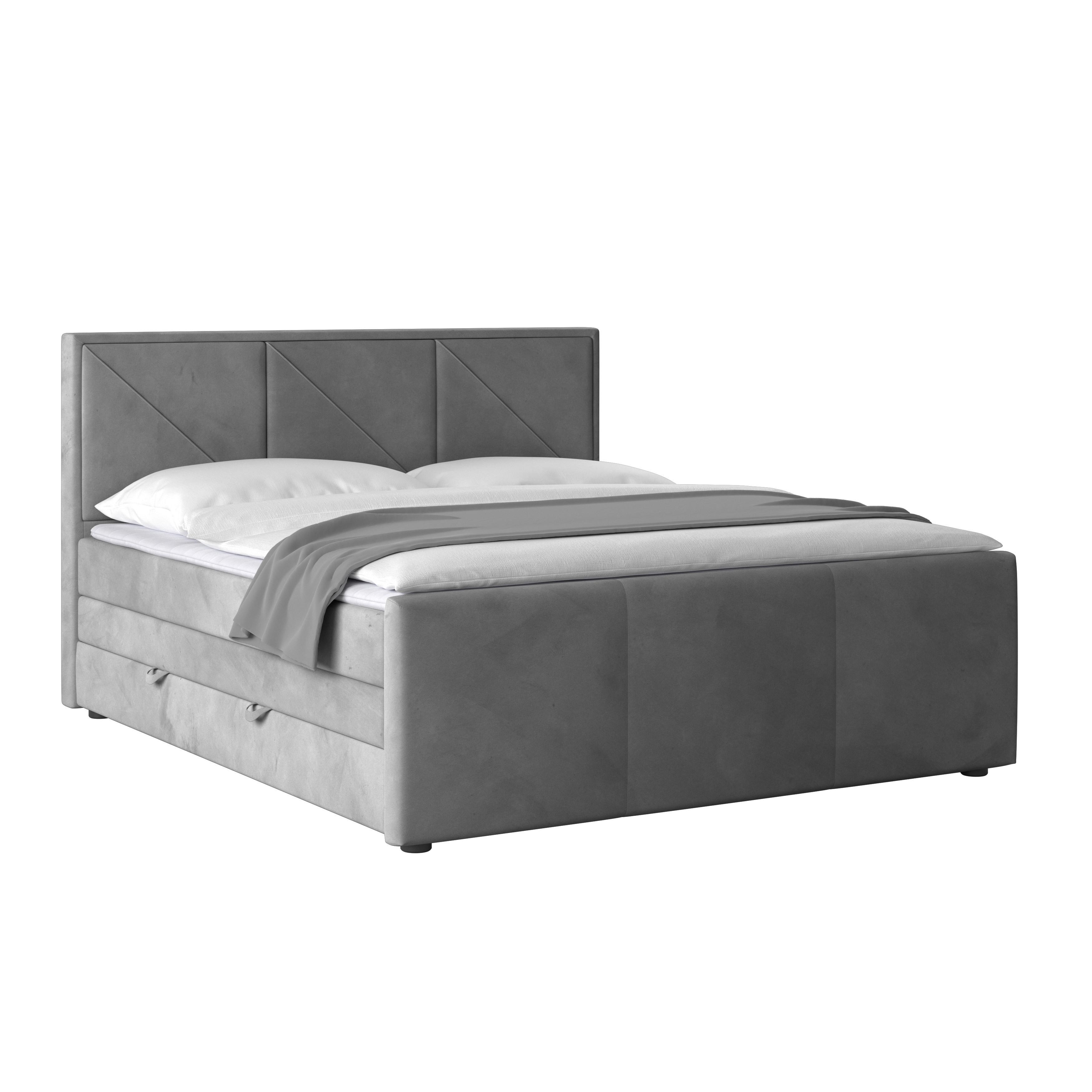 Boxspringbett Bologna ca. 180x200 cm Hellgrau - Hellgrau/Schwarz, MODERN, Holzwerkstoff/Kunststoff (180/200cm) - MID.YOU