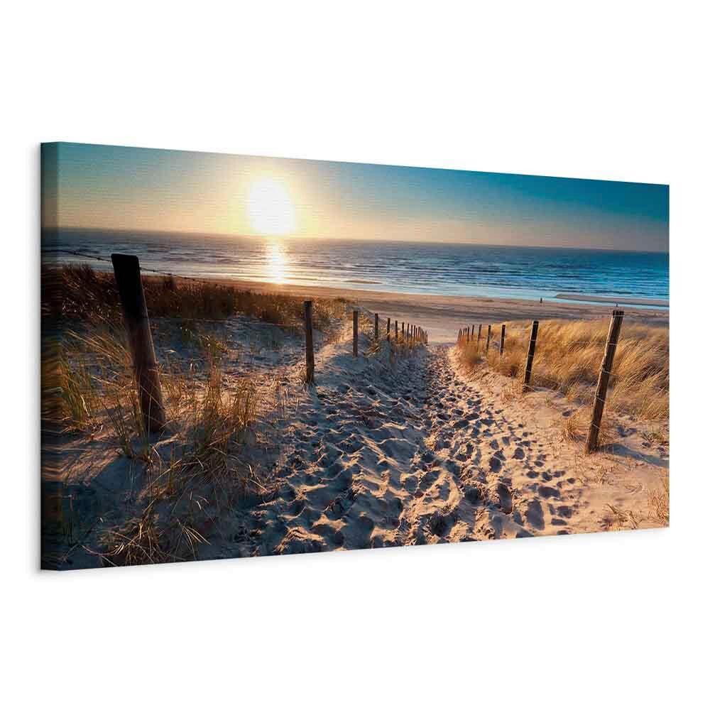 Leinwandbild Blau/Sandfarben - Sandfarben/Blau, Basics, Holz/Textil (120/40/1.2cm) - artgeist