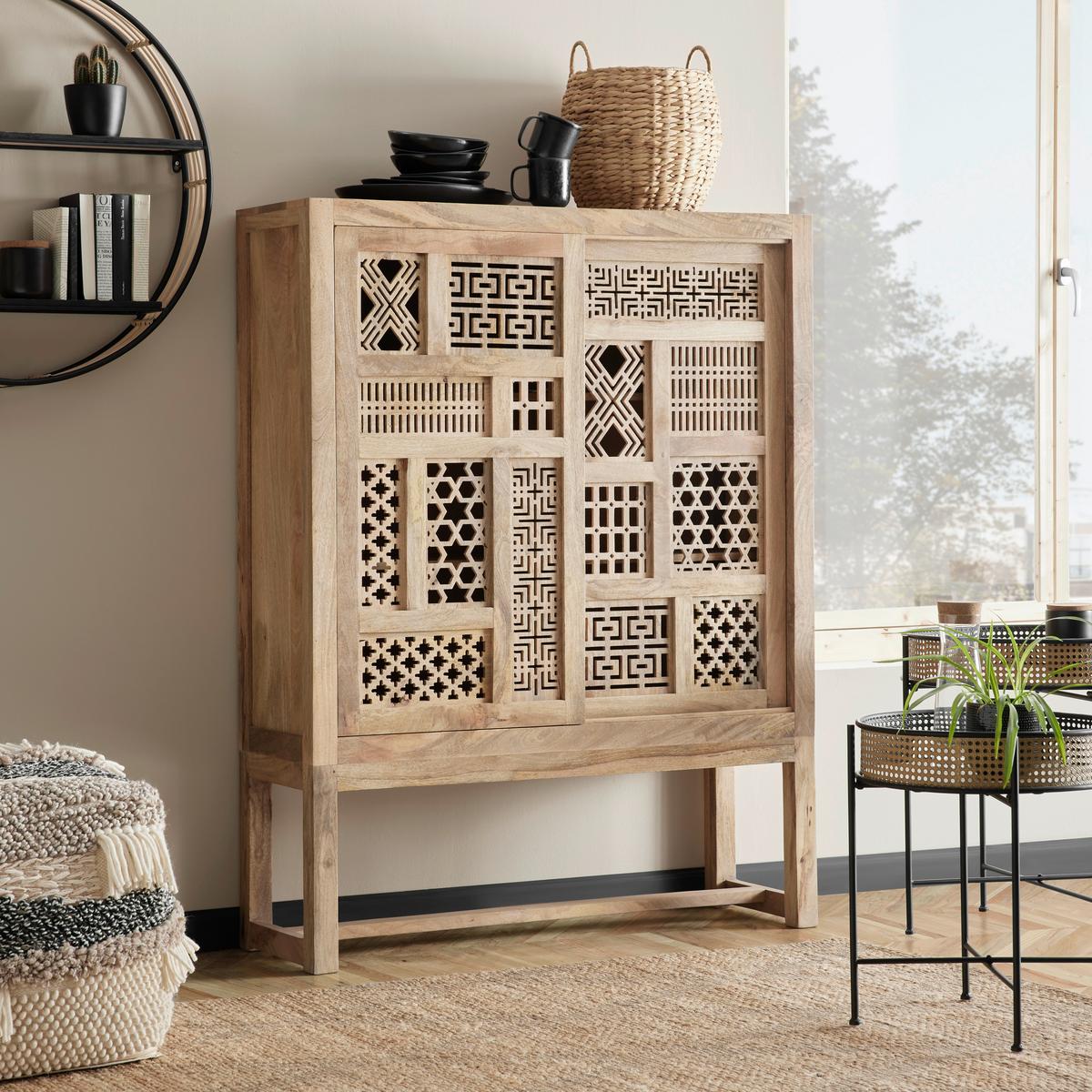 Highboard Lakota aus Mangoholz in Hellbraun - Hellbraun, LIFESTYLE, Holz (115/150/38cm) - Zandiara