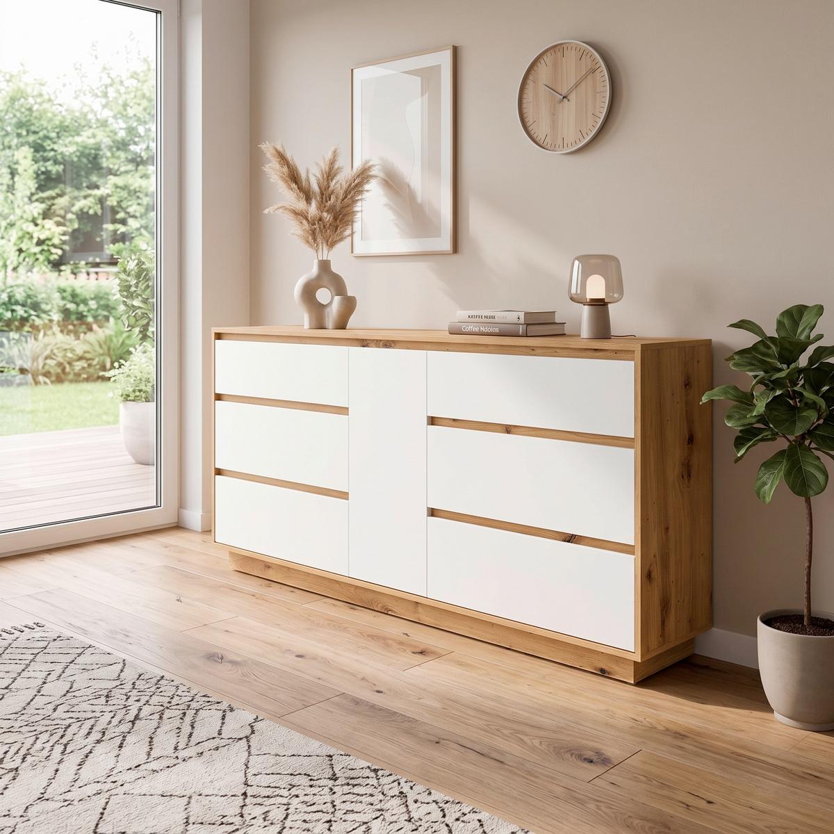 Komoda Foggia - bijela/hrast Artisan, Trend, drvni materijal/plastika (188,4/89,5/40cm) - Modern Living