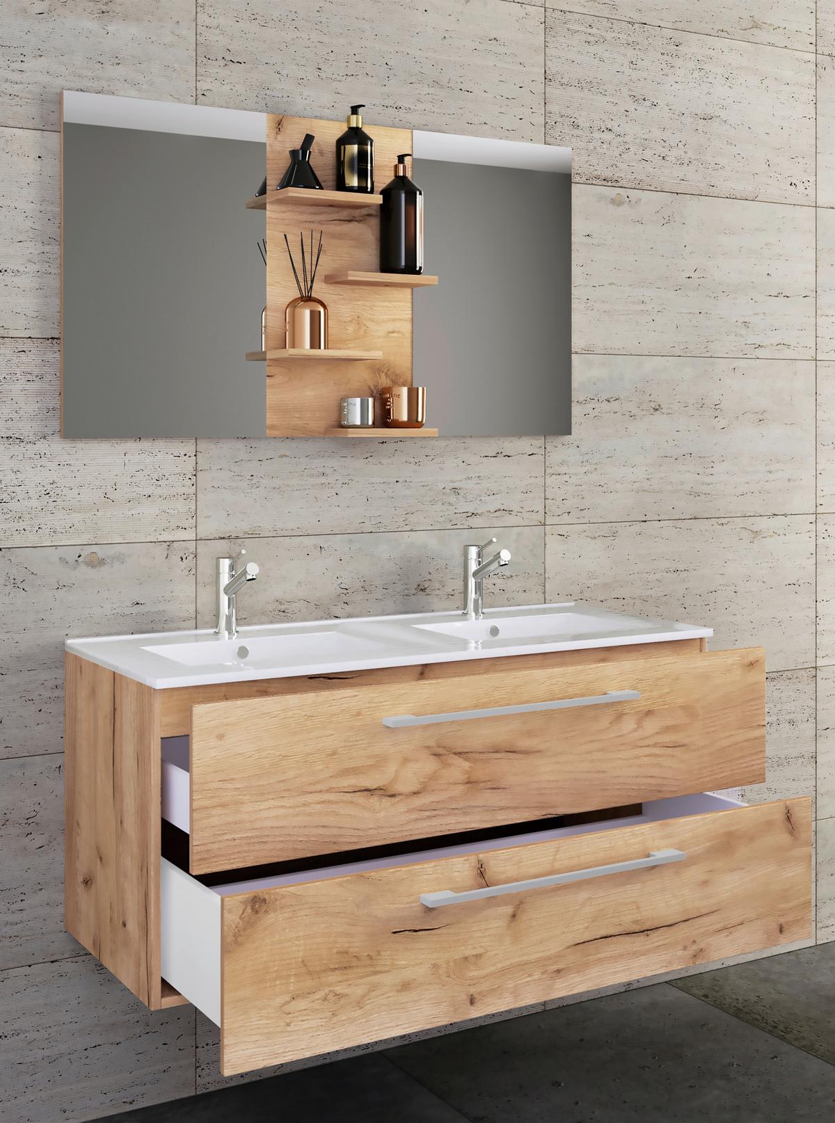 Kopalnica Budasi, Hrast - bela/medeni hrast, Moderno, leseni material/keramika (112cm) - MID.YOU