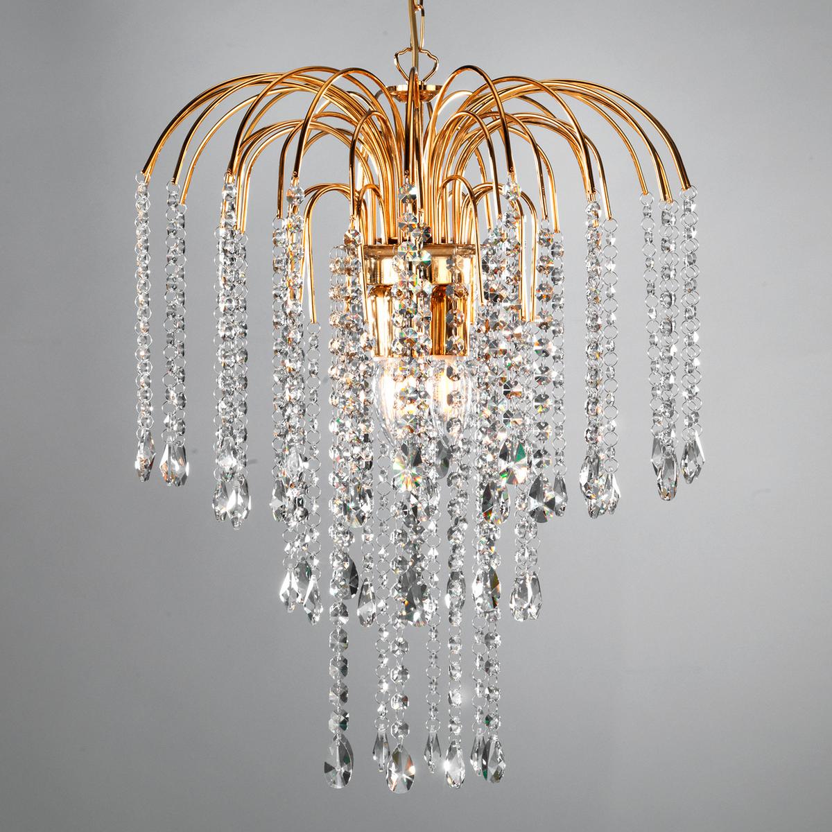 Kristall-Hängeleuchte Pioggia Goldfarben max. 6 Watt - Goldfarben, KONVENTIONELL, Glas/Metall (40/110cm)