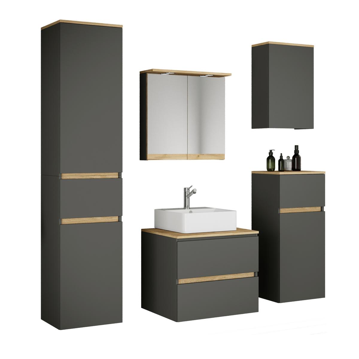 Badezimmer Cosila - Honigeiche/Weiss, Trend, Keramik/Holzwerkstoff (140cm) - MID.YOU