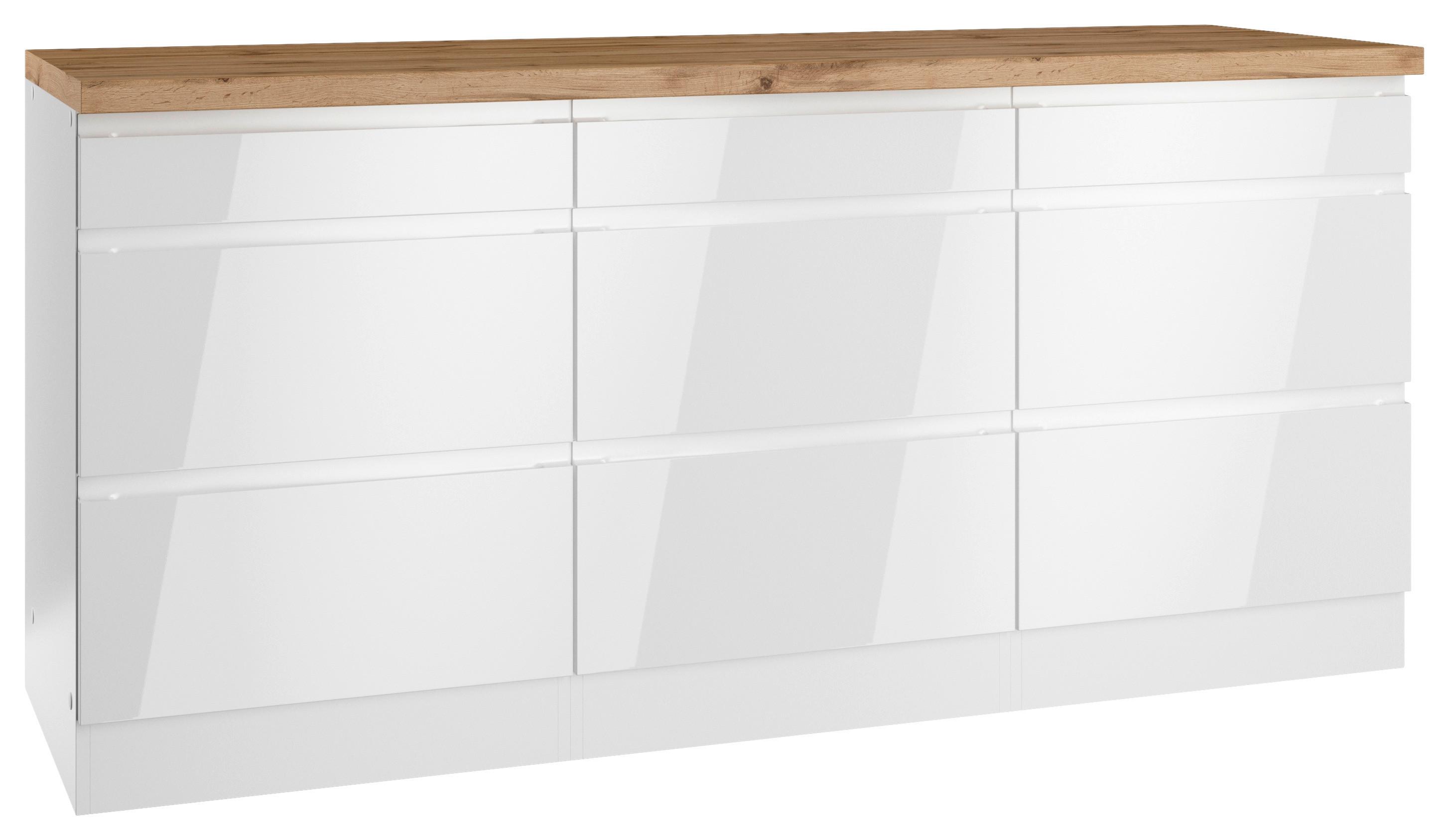 Küchenunterschrank Monza ca. 180x86 cm Weiß/Eiche - Weiß Hochglanz/Eiche Wotan, LIFESTYLE, Holzwerkstoff (180/86/60cm) - Held