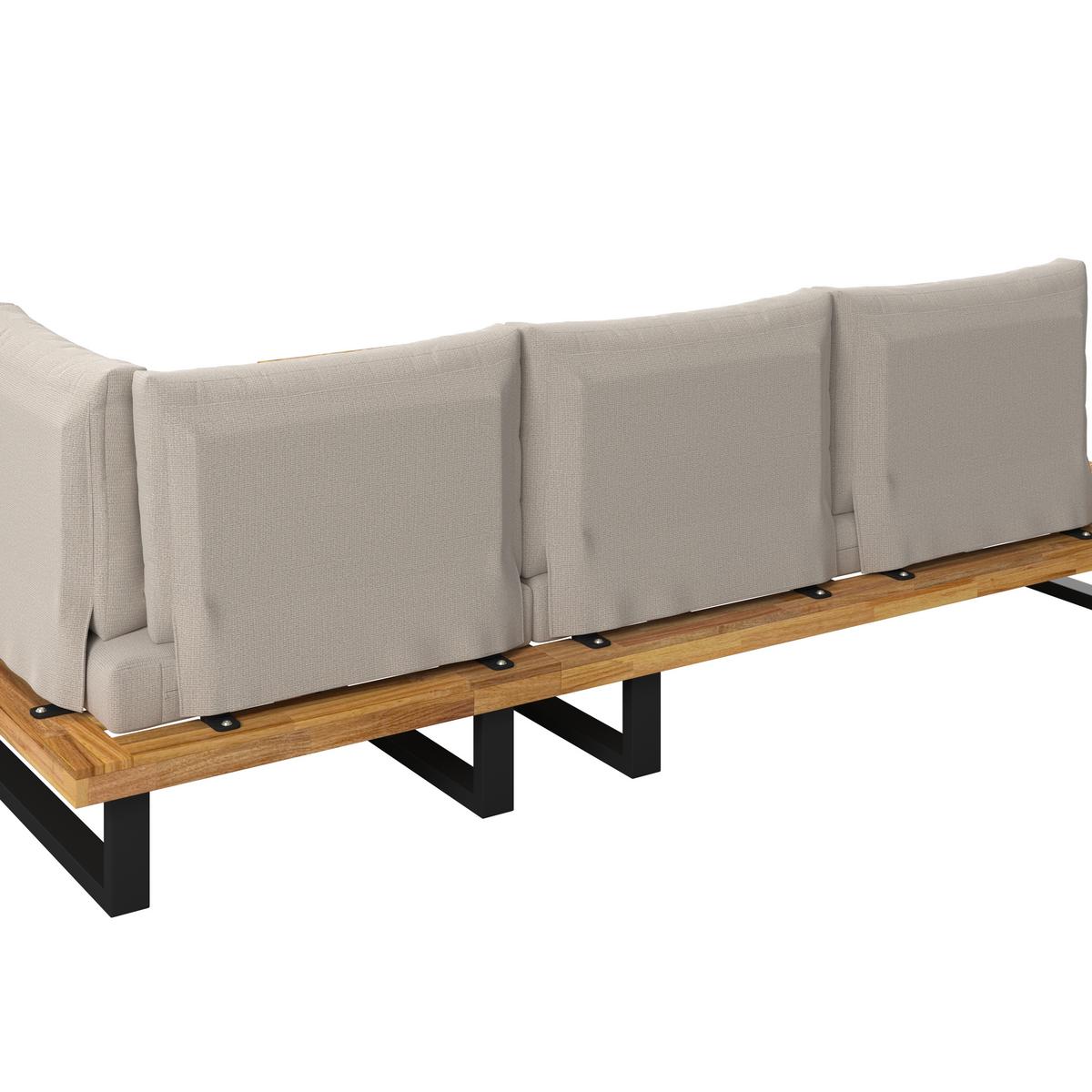 Loungegarnitur Cristina Creme Echtholz/Textil/Metall - Creme/Schwarz, Modern, Holz/Textil (254/78/82cm) - Bessagi Garden