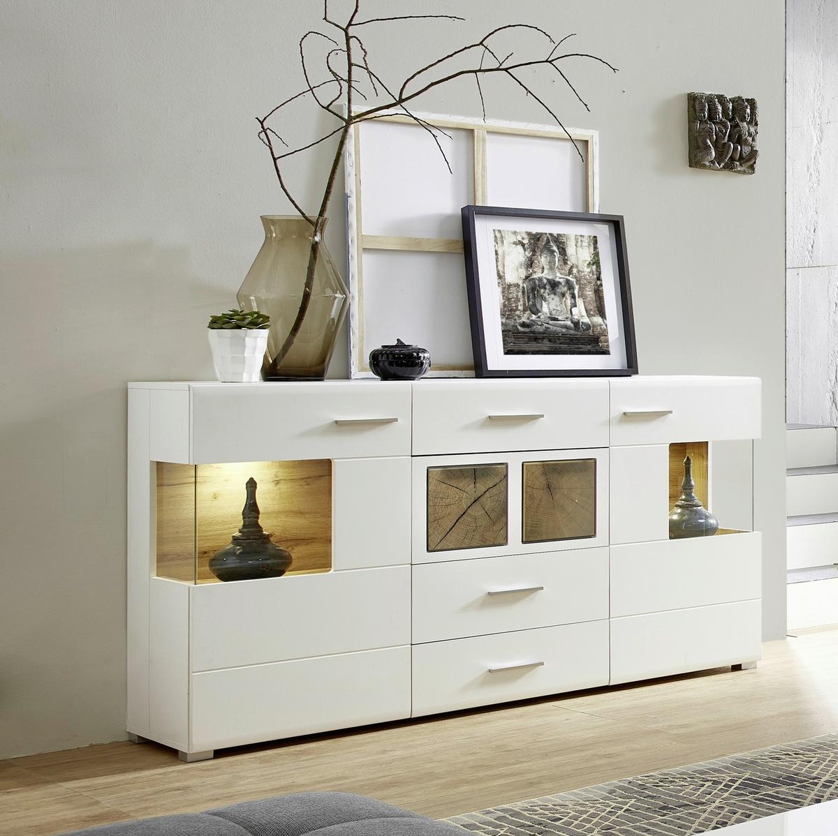 Sideboard Fun Plus Weiß/Eichefarben - Chromfarben/Eichefarben, MODERN, Holzwerkstoff/Metall (170/94/42cm) - Mömax
