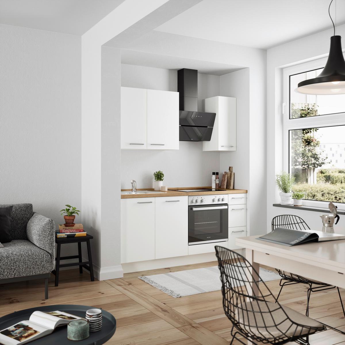 Küchenblock Touch High m. Geräten Weiß - Edelstahlfarben/Eichefarben, MODERN, Holzwerkstoff/Metall (180cm) - Nobilia