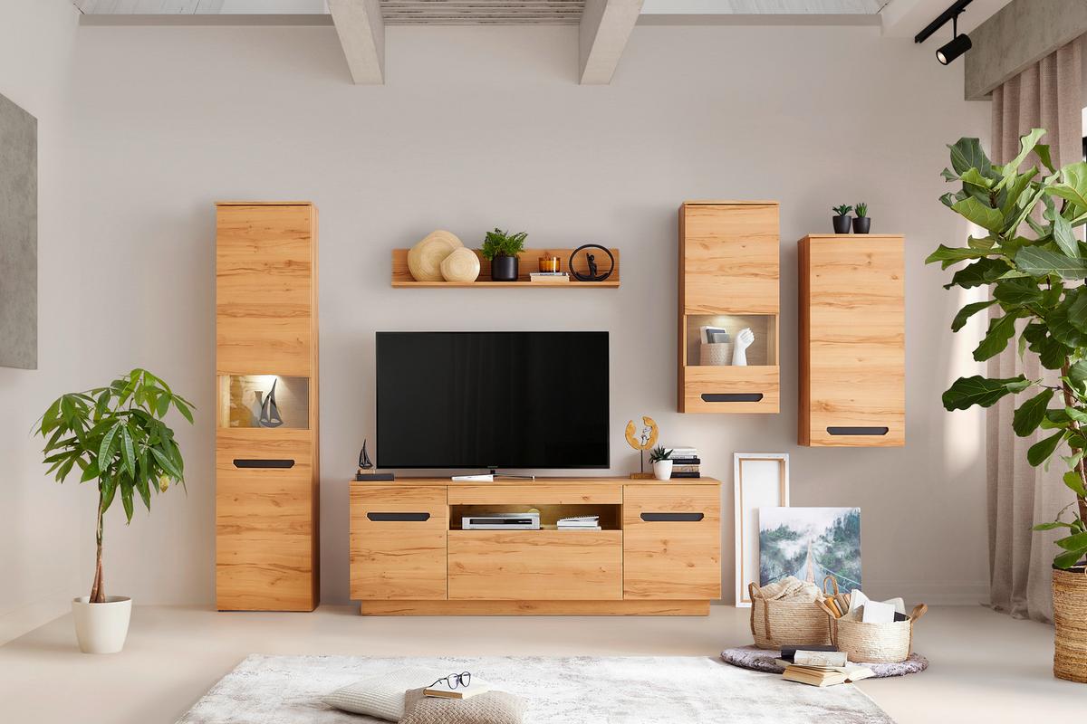 Vitrină ALANA - Modern, sticlă/material pe bază de lemn (46,9/195,4/33cm) - Modern Living