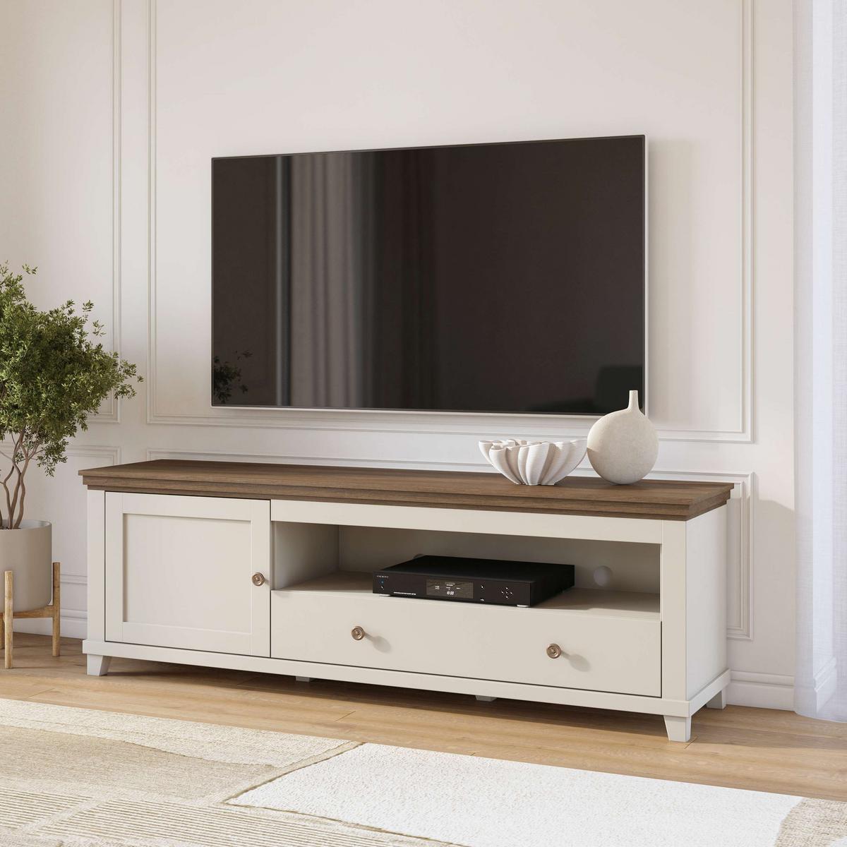 Tv-elem Evora - kasmírszínű/tölgyfa színű, Design, faalapú anyag (181/61/49cm)