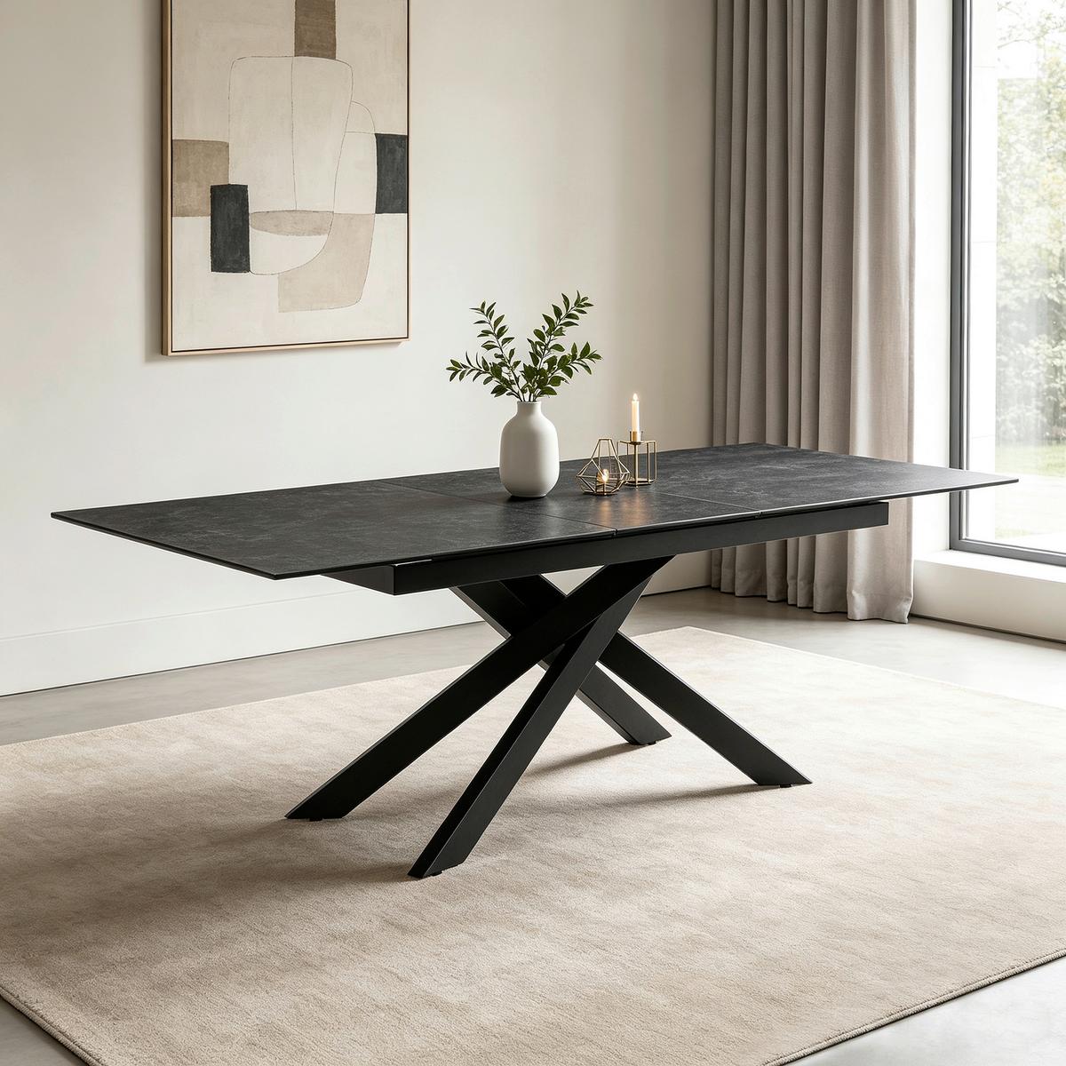 Raztegljiva Miza Lotus, Temno Siva, 168-210x90 - siva/črna, Moderno, kovina/steklo (168-210/90/76cm) - P & B