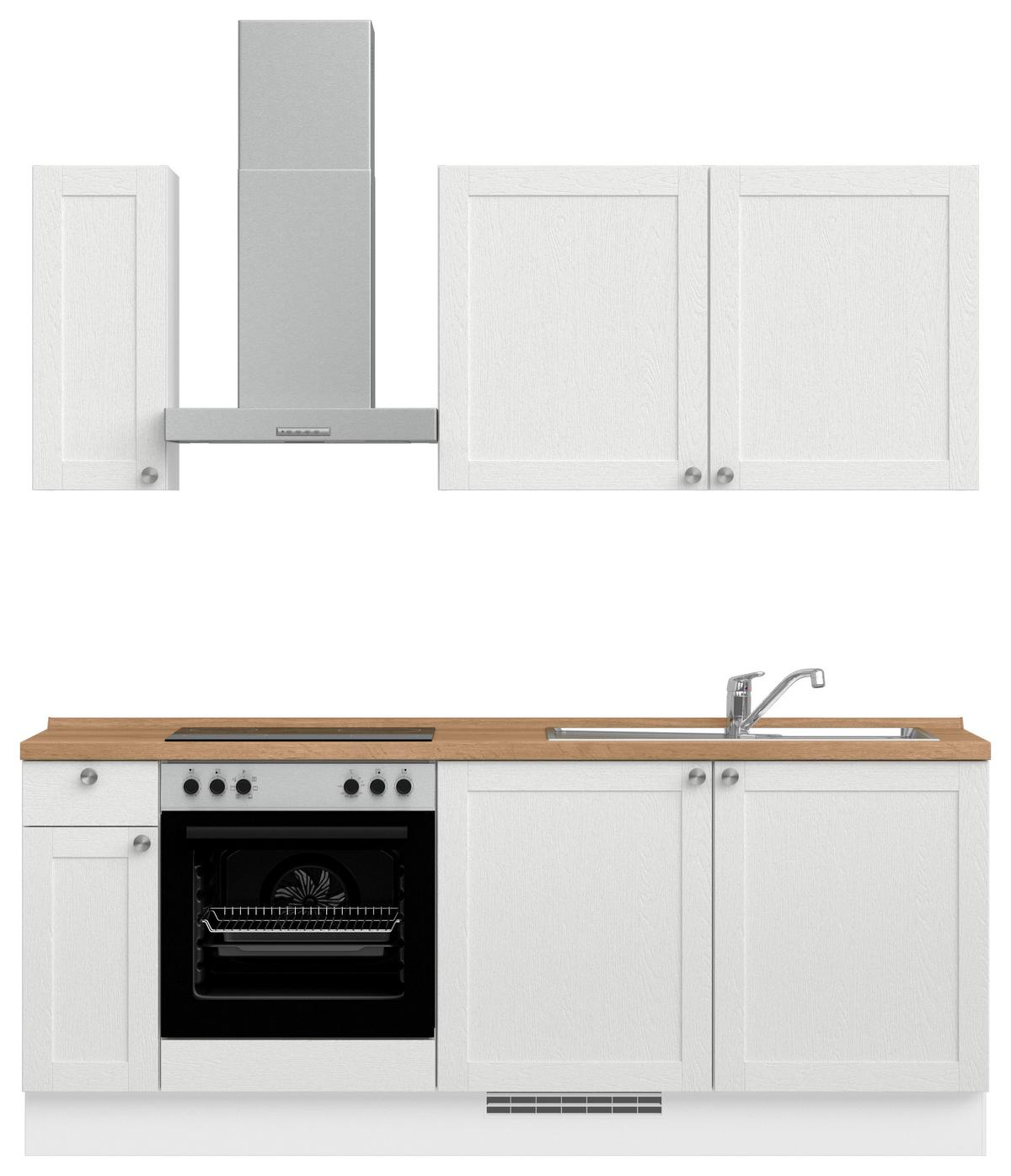 Küchenblock Frame Low m. Geräten Weiß - Edelstahlfarben/Eichefarben, MODERN, Holzwerkstoff/Metall (210cm) - Nobilia