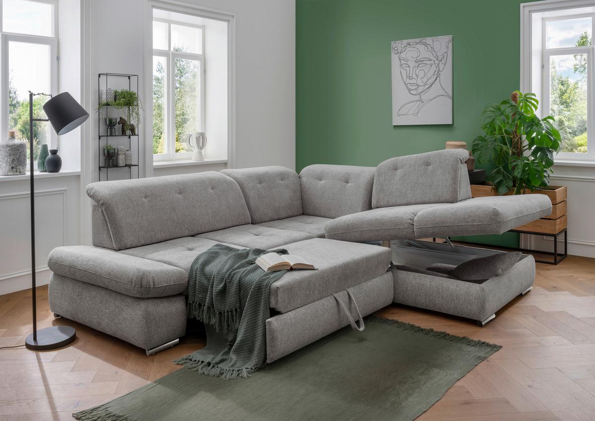 Wohnlandschaft Dalida Silberfarben Chenille - Chromfarben/Silberfarben, Design, Textil/Metall (280/254cm) - Livetastic