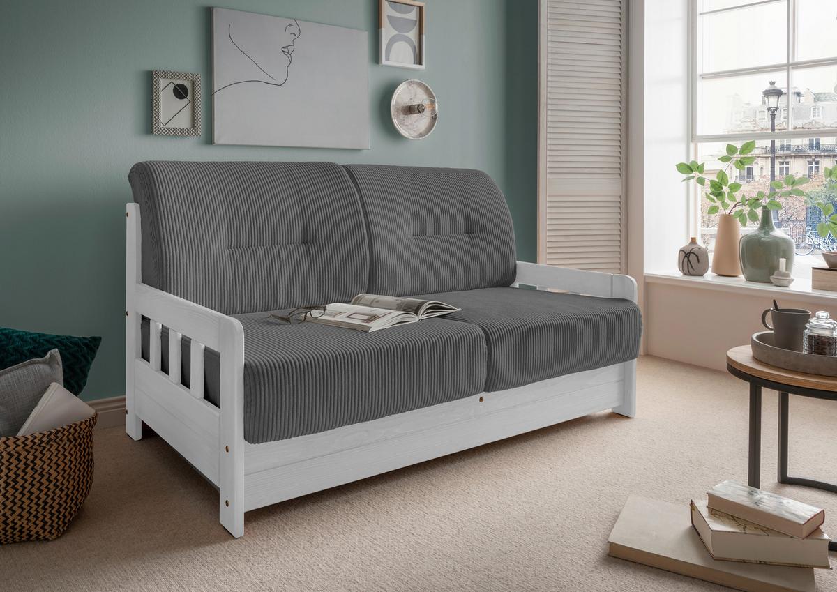 Schlafsofa Camino Holzkorpus Grau - Weiß/Grau, MODERN, Holz/Textil (154/88/90cm) - Livetastic