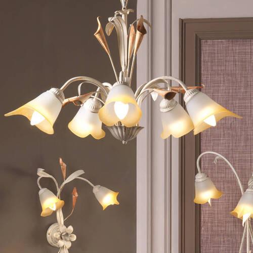Kronleuchter Lucrezia Avorio Weiß max. 6 Watt - Weiß, Natur, Glas/Metall (70/100cm)
