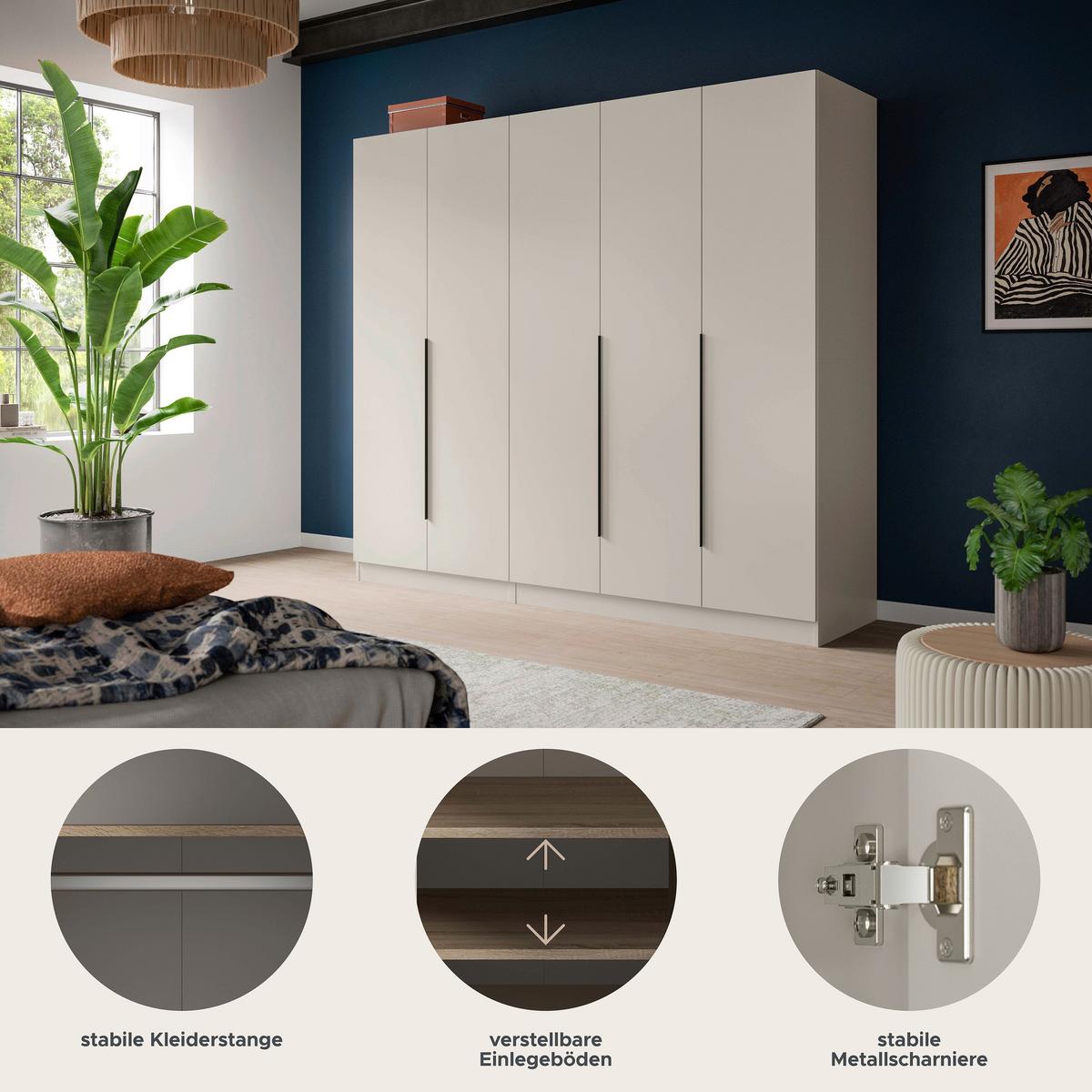 Drehtürenschrank Kopenhagen Kaschmir - Kaschmir/Schwarz, MODERN, Holzwerkstoff/Kunststoff (200/181/52cm) - Livetastic