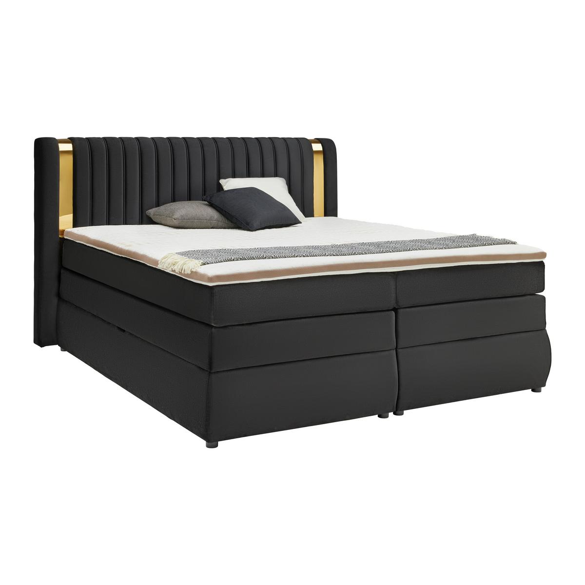 Boxspringbett Minola Gold Schwarz ca. 180x200cm - Schwarz, KONVENTIONELL, Kunststoff/Textil (180/200cm) - Premium Living