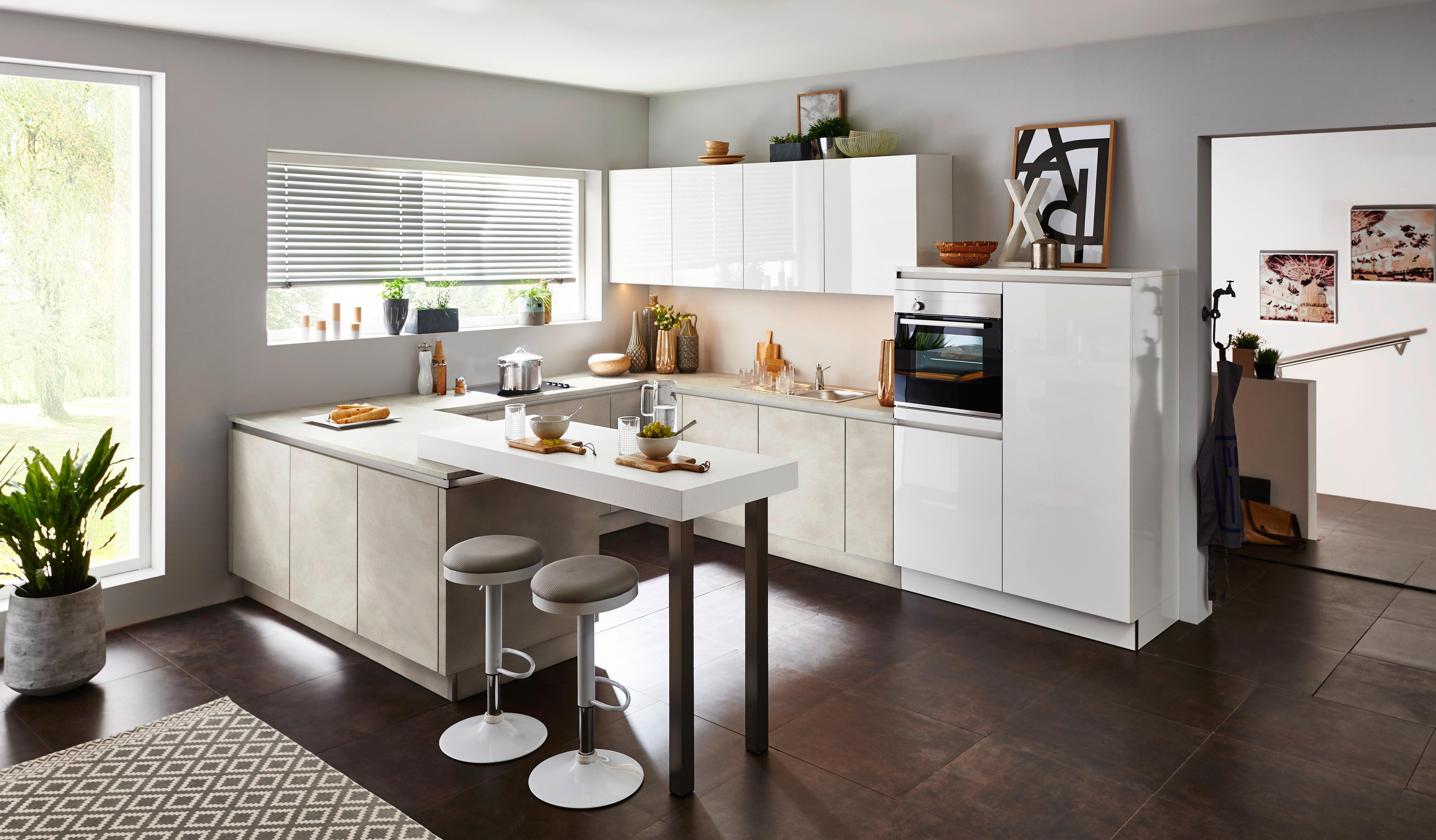 Einbauküche Lucca / Lux in Weiß Hochglanz / Grau matt - Weiß Hochglanz/Grau, MODERN, Holzwerkstoff - Nolte Küchen