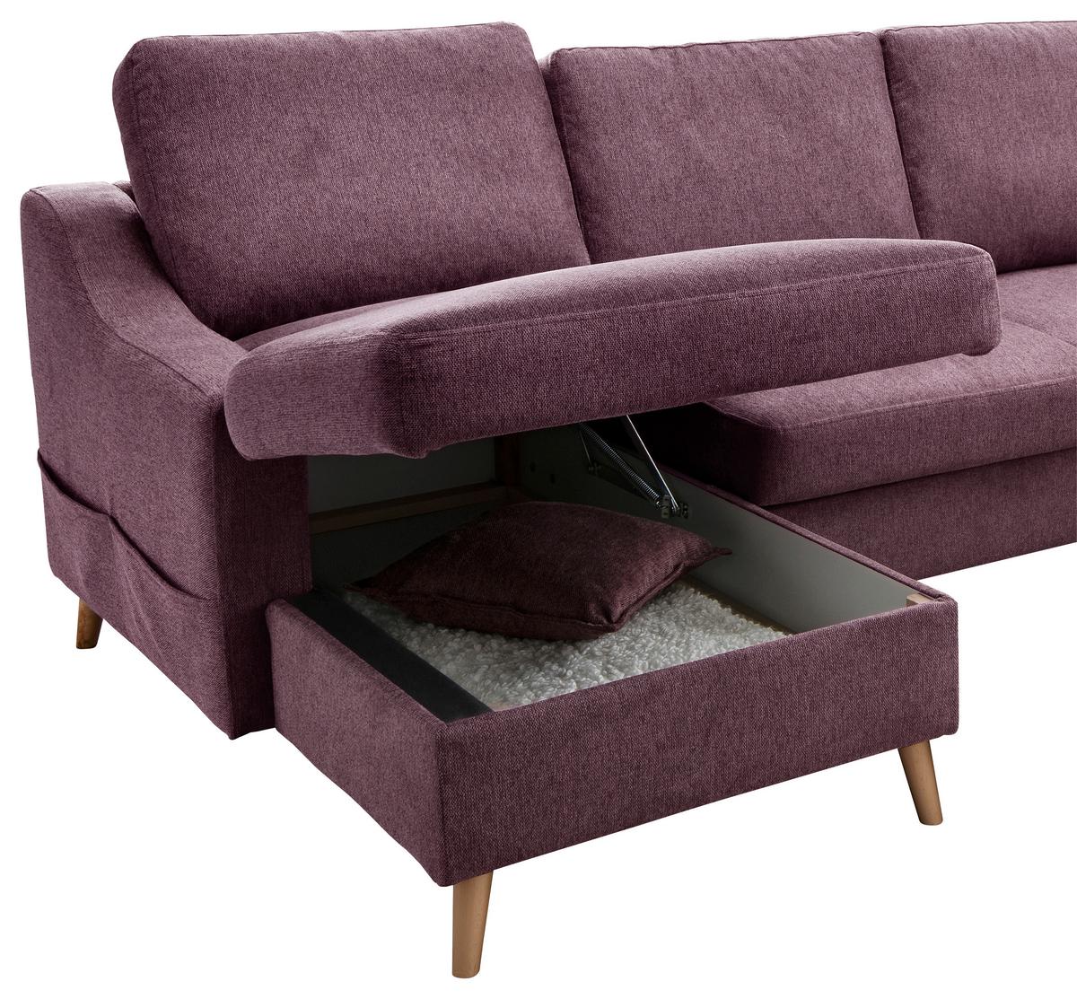 Wohnlandschaft Valentina Bordeaux Struktur - Bordeaux/Naturfarben, KONVENTIONELL, Holz/Textil (150/301/200cm) - P & B