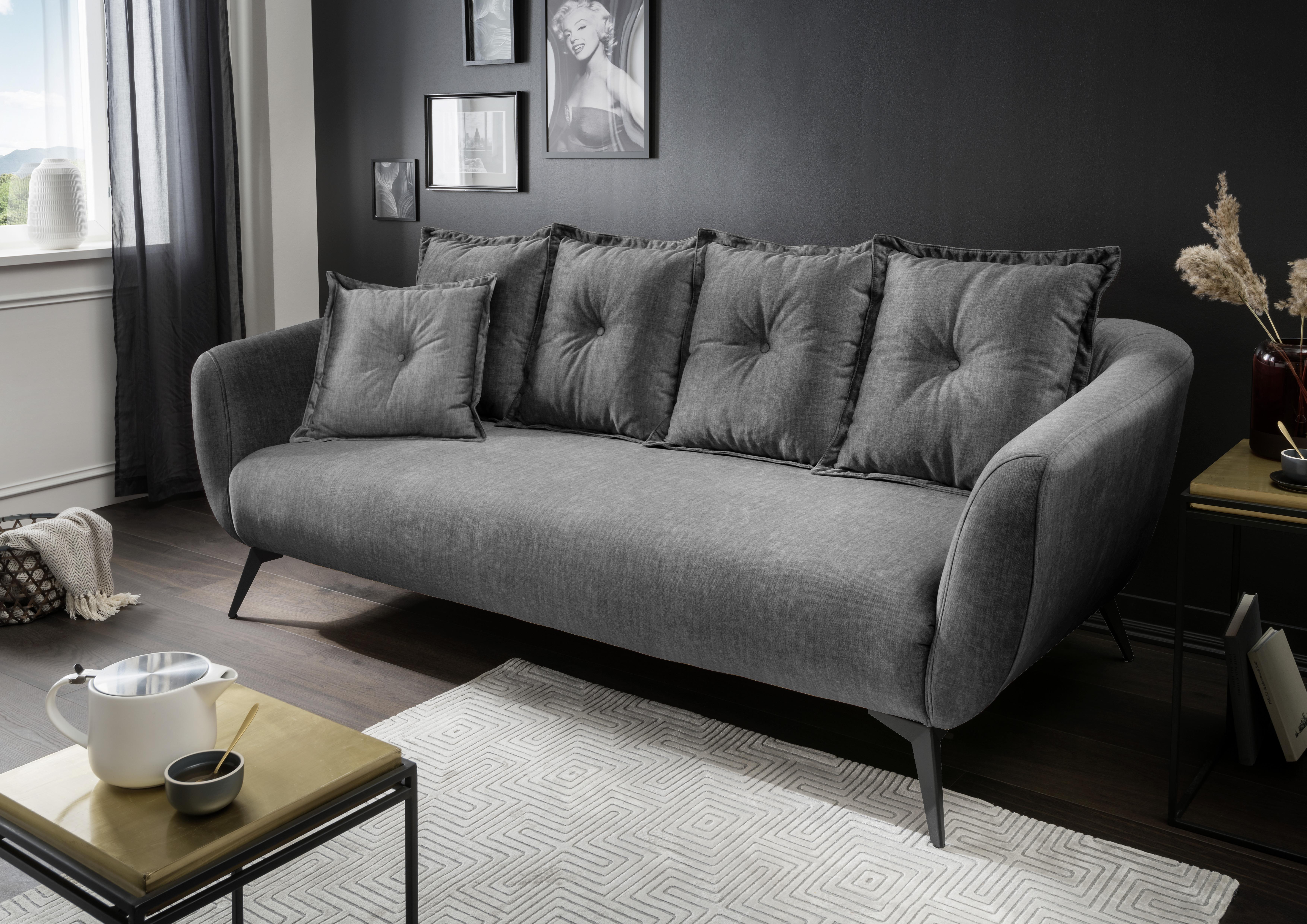 3-Sitzer-Sofa Baggio Grau Velours - Schwarz/Grau, MODERN, Holz/Textil (236/94/103cm) - Livetastic