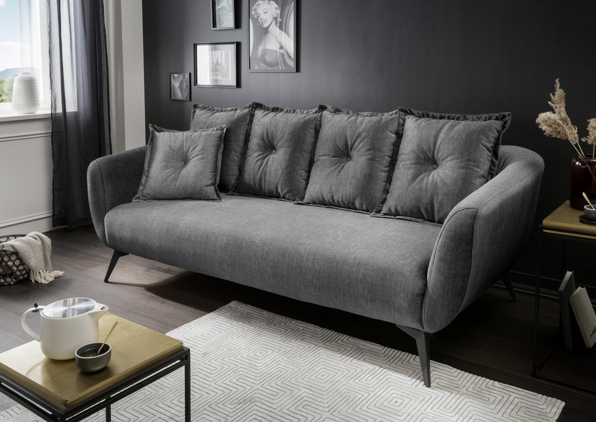 3-Sitzer-Sofa Baggio Grau Velours - Schwarz/Grau, MODERN, Holz/Textil (236/94/103cm) - Livetastic