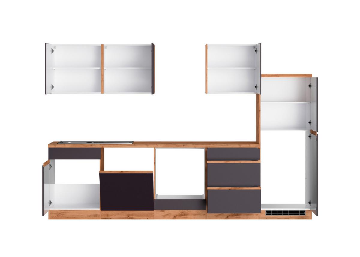 Küchenblock Turin ohne Geräte ca. 300 cm Grau/Eiche - Eiche Wotan/Grau, Design, Holzwerkstoff (300cm) - Held