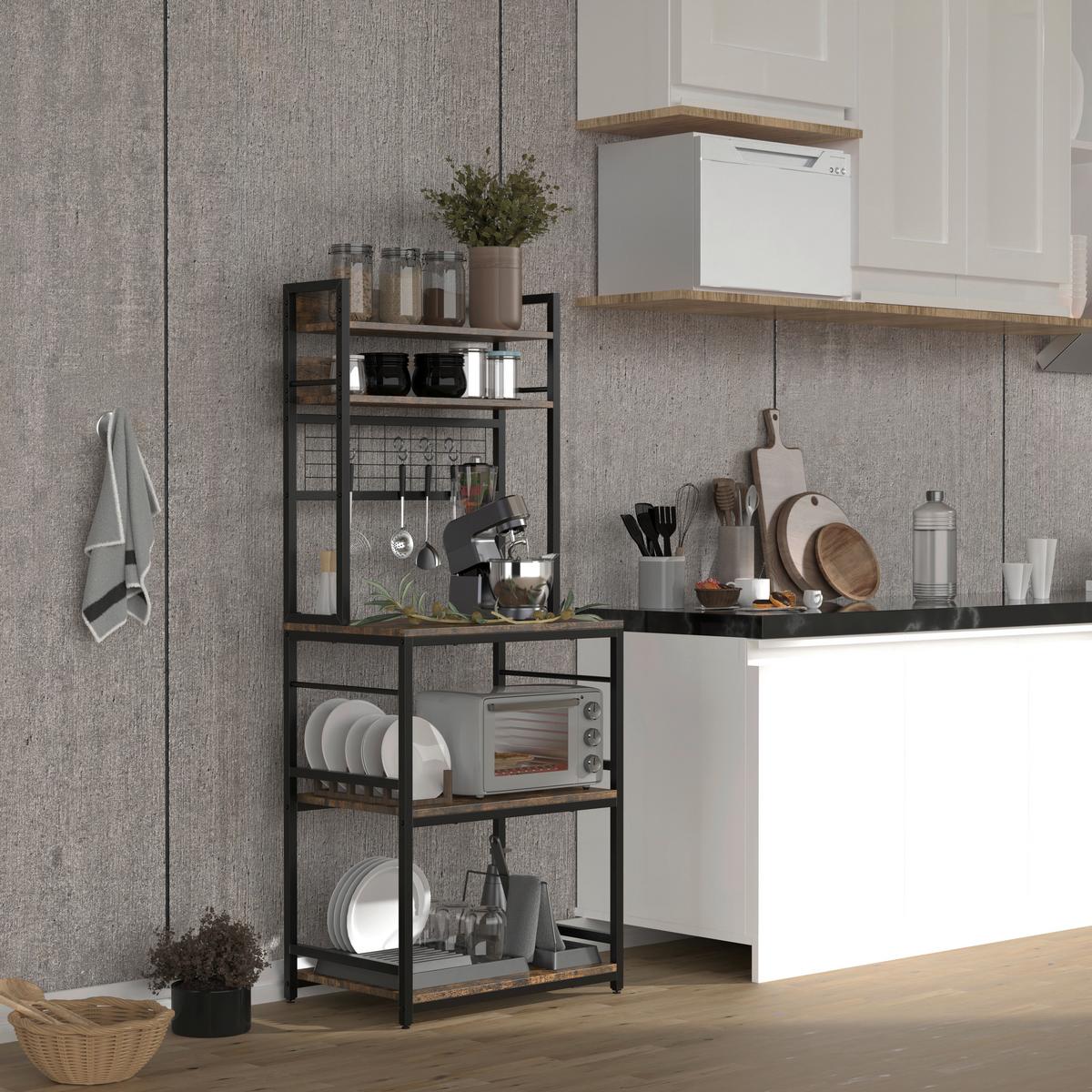 Küchenregal Kolari ca. 60x150 cm Schwarz/Eiche - Eichefarben/Schwarz, Design, Holzwerkstoff/Metall (60/150/40cm) - MID.YOU