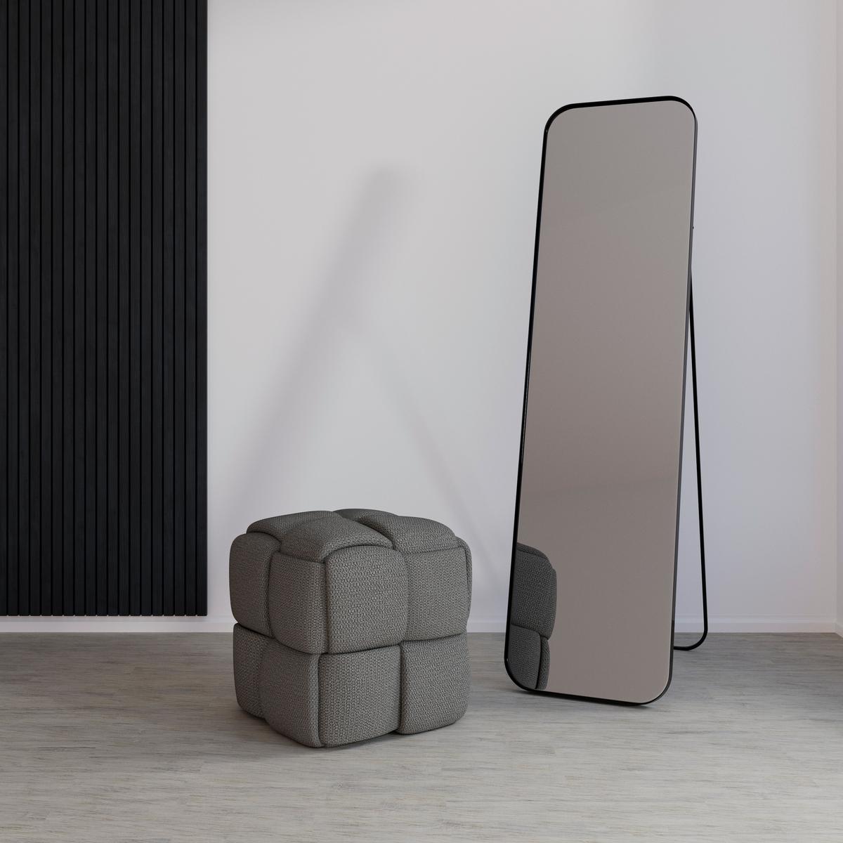 Hocker Ella Dunkelgrau Bouclé - Dunkelgrau/Schwarz, MODERN, Holz/Kunststoff (45/45/45cm) - Bessagi Home